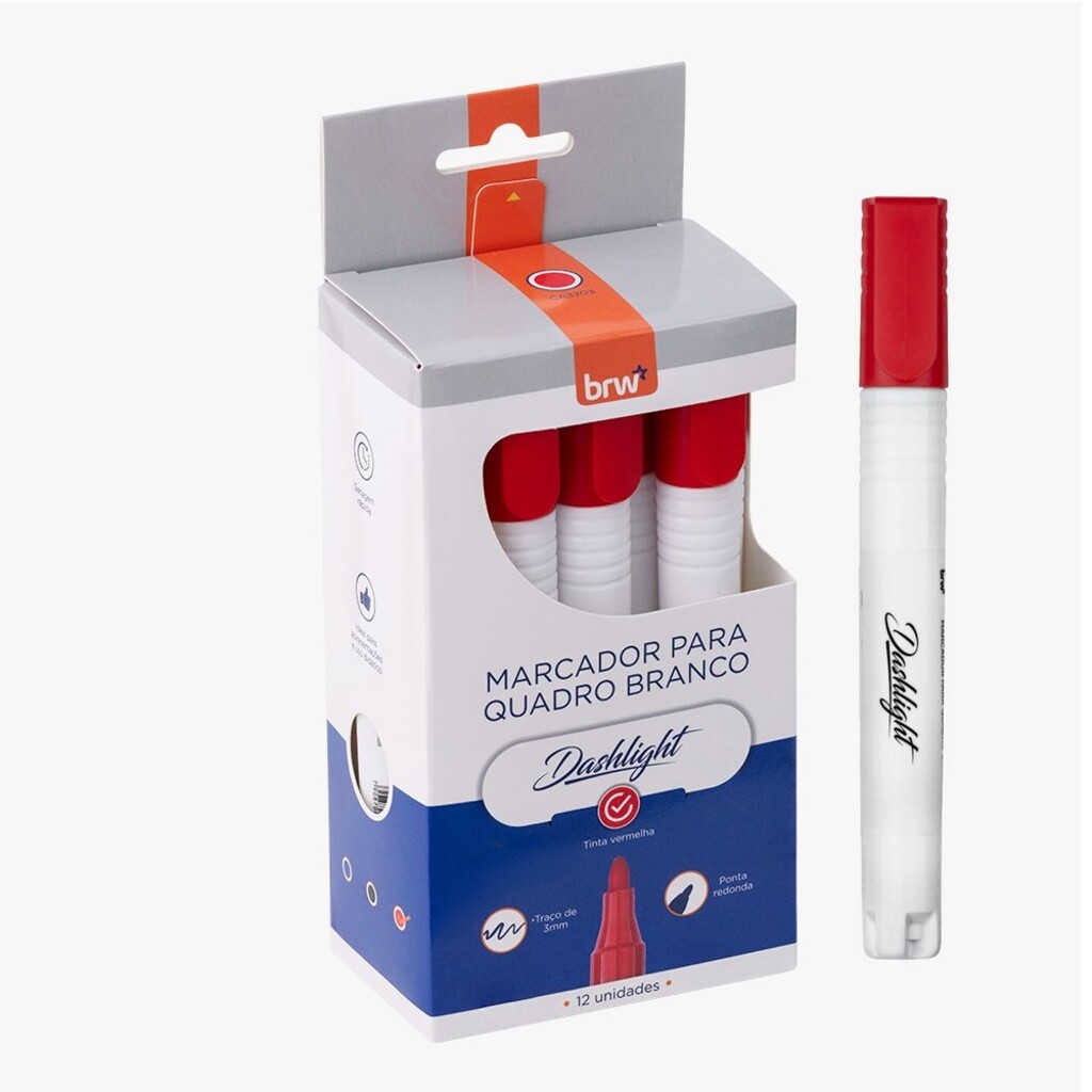 Caneta Quadro Branco 3mm Caixa com 12 Unidades Vermelho - BRW - CA3203