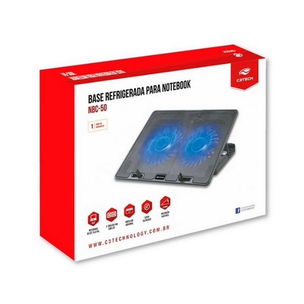 Base para Notebook até 15,6” Preto com 2 Cooler e Porta USB C3tech NBC 50BK