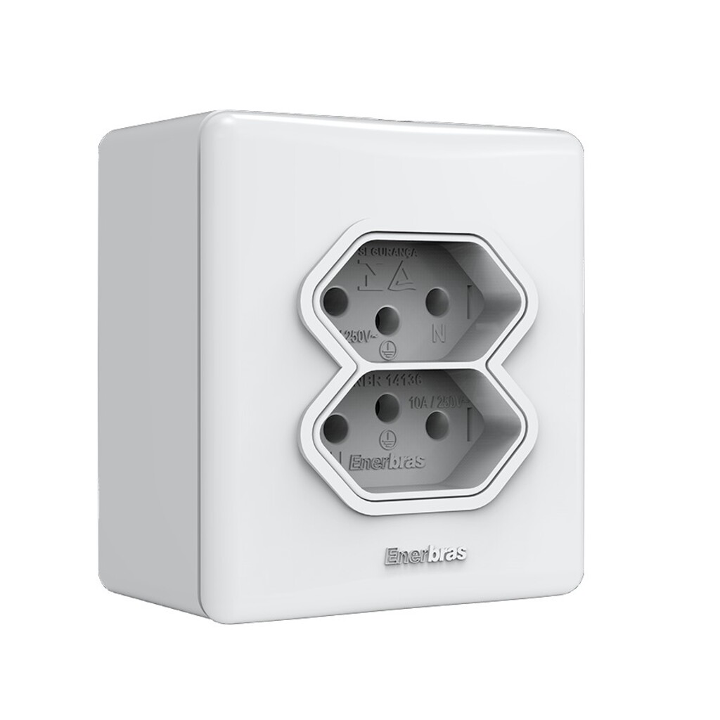 Tomada 2 Pinos + Terra 10A Duplo 327-EN/CP com Espelho 2x2 - Vendido Unitário - Branco