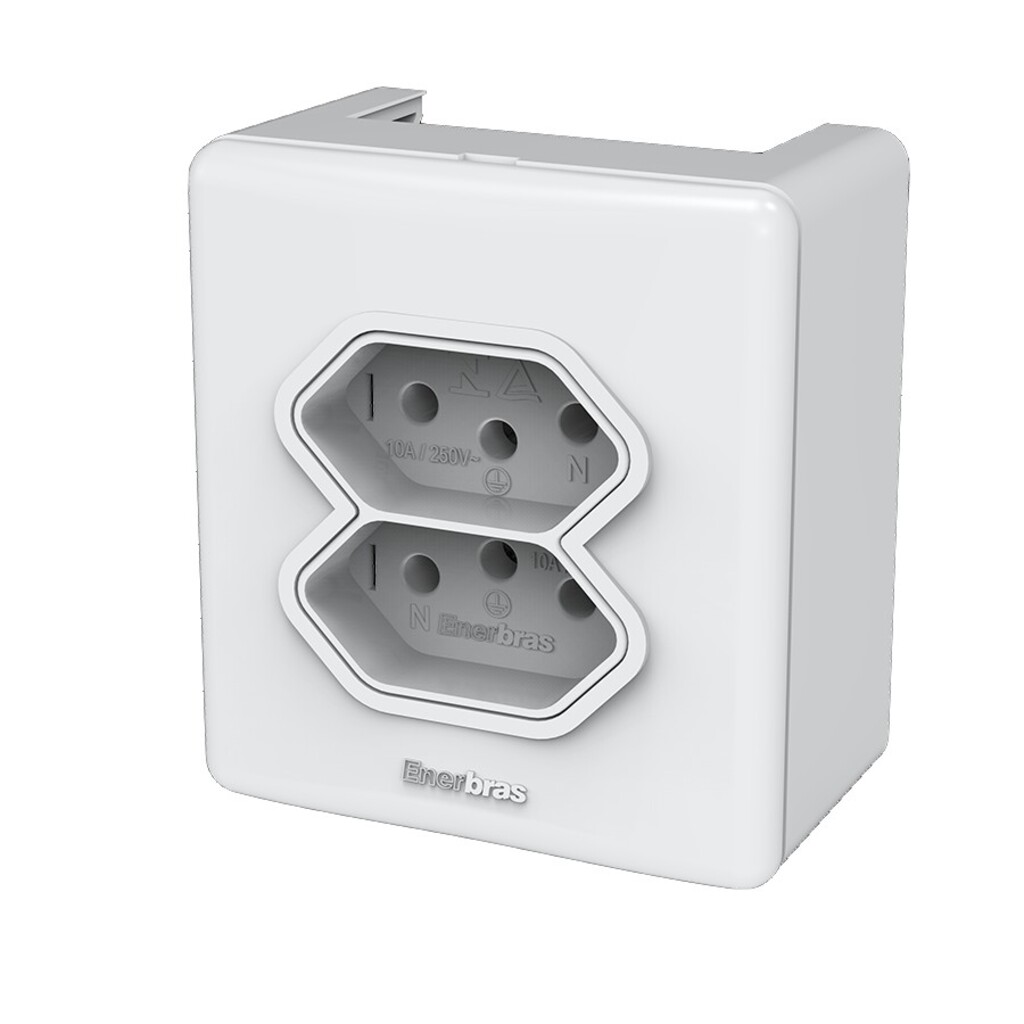 Tomada 2 Pinos + Terra 10A Duplo 327-EN/CP com Espelho 2x2 - Vendido Unitário - Branco
