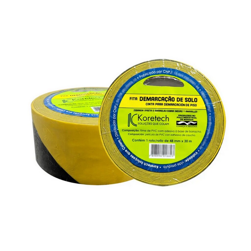 Fita Adesiva para Demarcação de Solo 48mm x 30 Metros Amarelo e Preto Koretech - Vendido Unitário - 51.11.4.0002