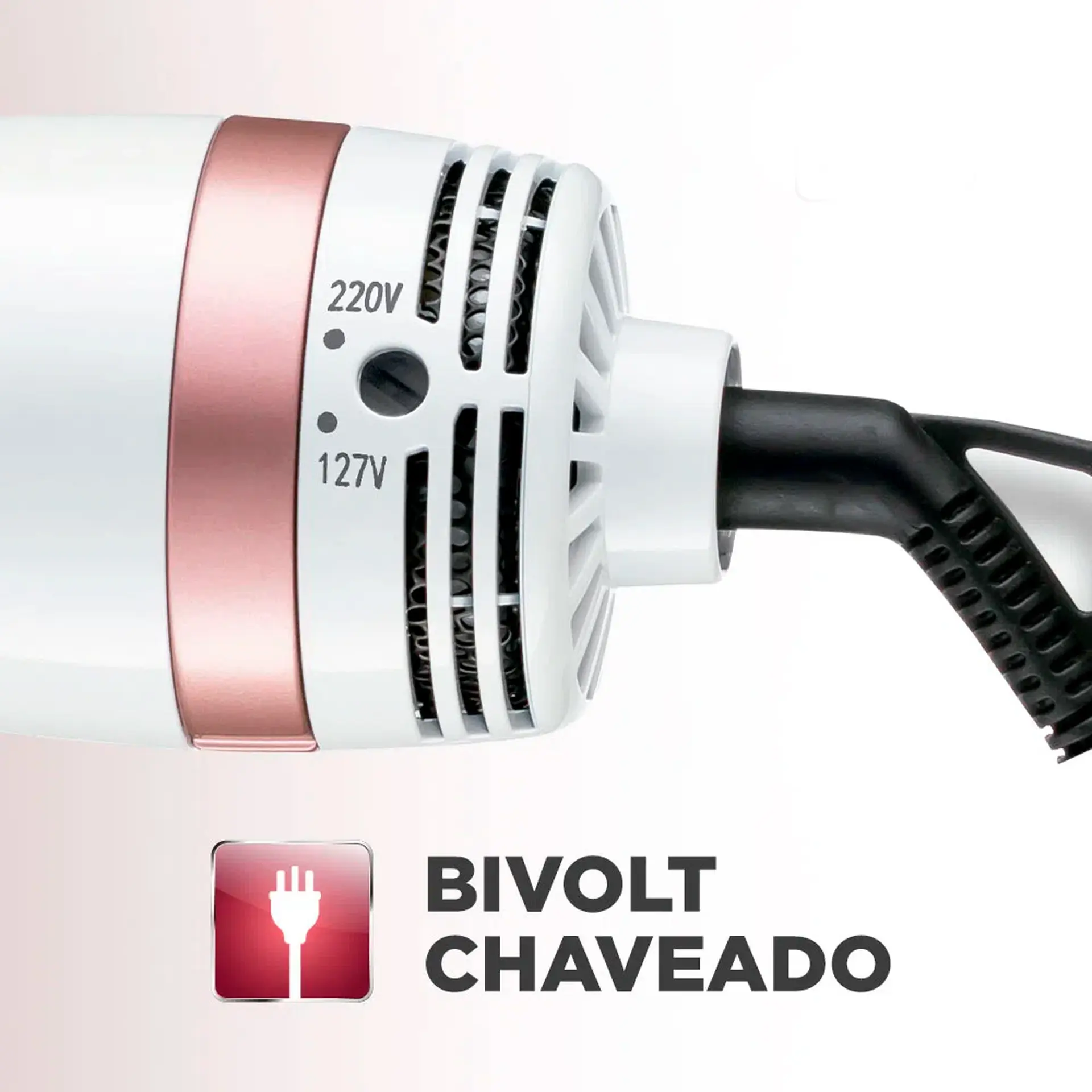 Escova Secadora Mondial White Rose Line ES-50 3 em 1 Tourmaline Íon 1200W - Branco/Rosa - Bivolt