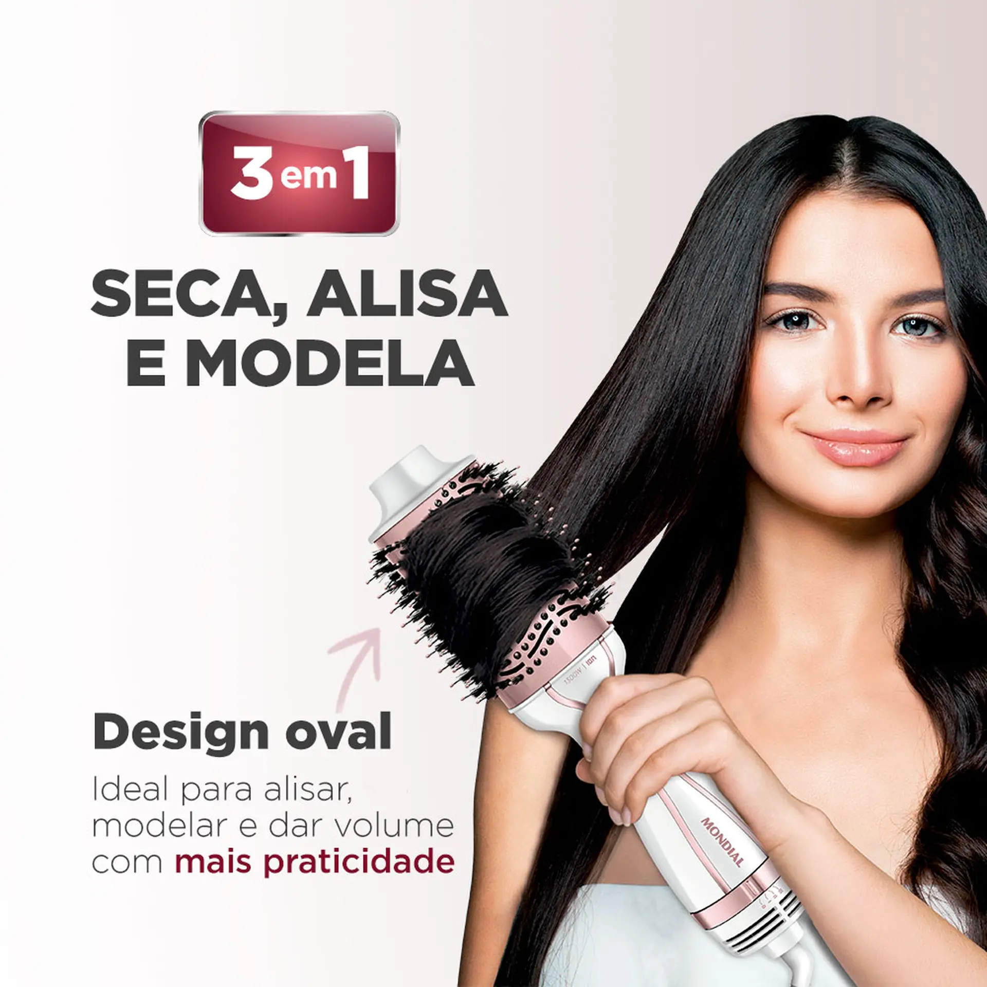 Escova Secadora Mondial White Rose Line ES-50 3 em 1 Tourmaline Íon 1200W - Branco/Rosa - Bivolt