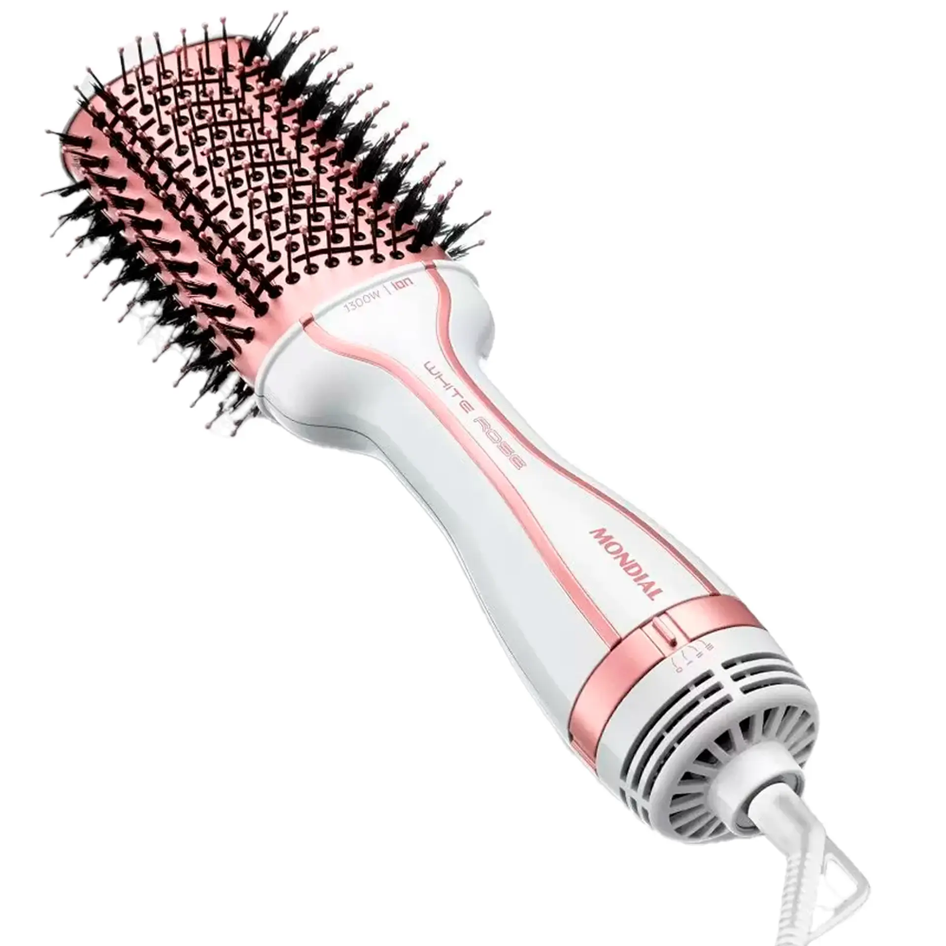 Escova Secadora Mondial White Rose Line ES-50 3 em 1 Tourmaline Íon 1200W - Branco/Rosa - Bivolt
