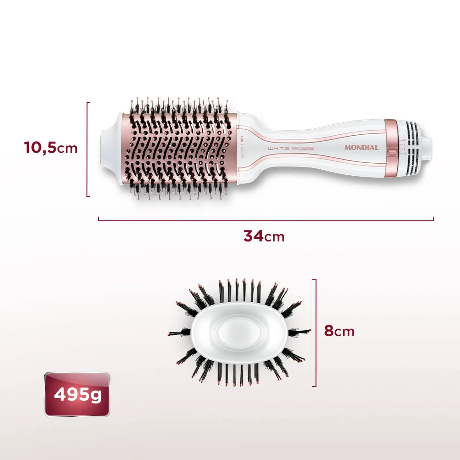 Escova Secadora Mondial White Rose Line ES-50 3 em 1 Tourmaline Íon 1200W - Branco/Rosa - Bivolt