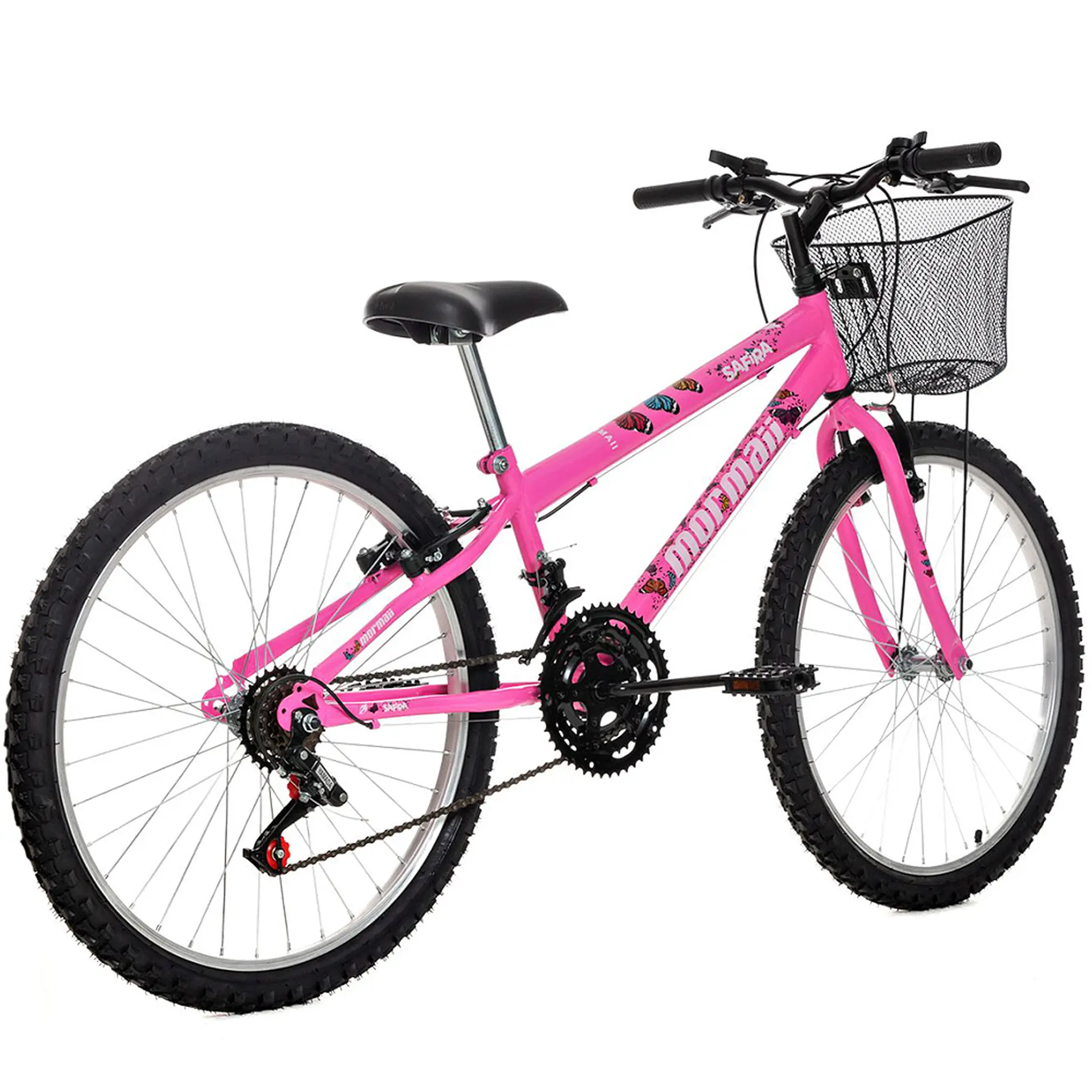 Bicicleta Aro 24 Mormaii Safira 18 Marchas Freio V-Brake Cesta - Rosa