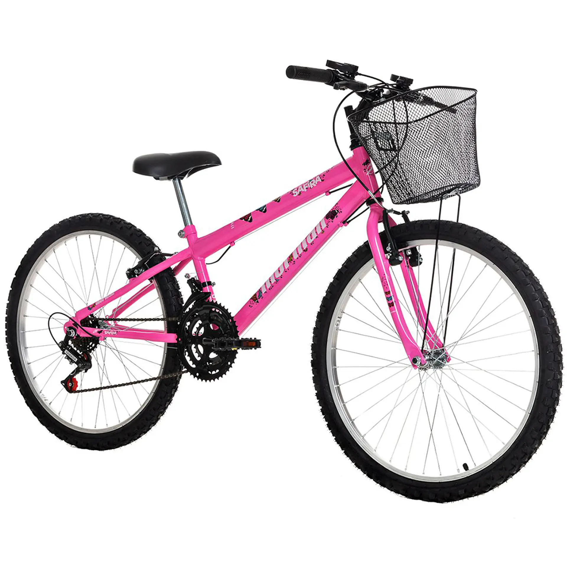 Bicicleta Aro 24 Mormaii Safira 18 Marchas Freio V-Brake Cesta - Rosa