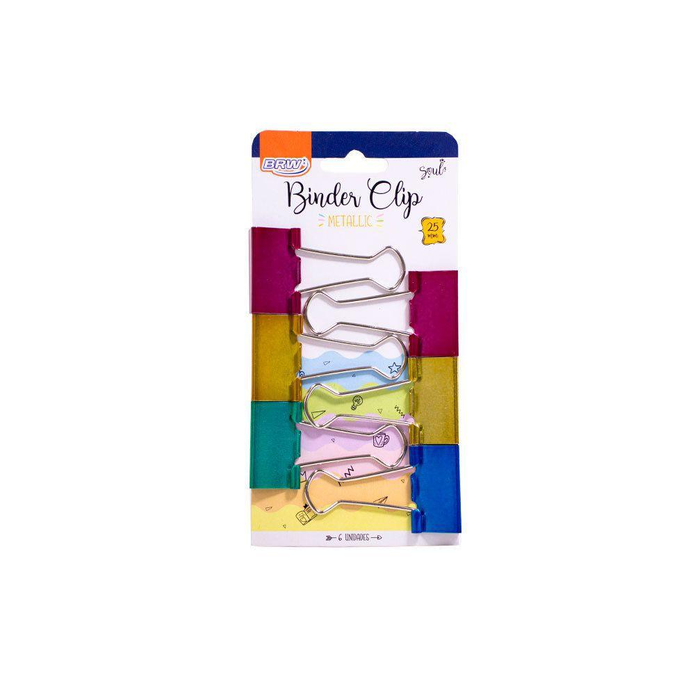 Prendedor de Papel BRW Metalizado 25mm com 6 unidades