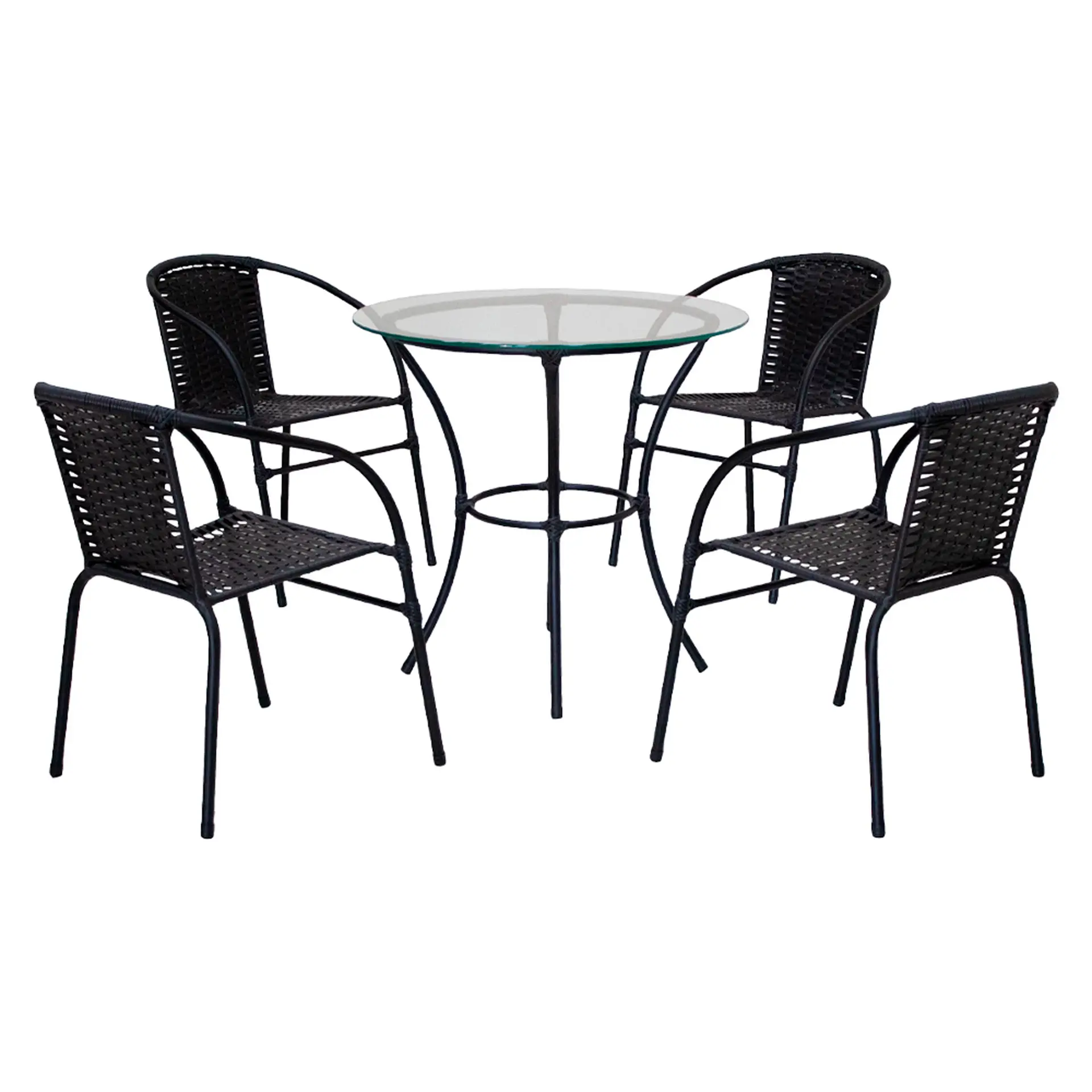 Conjunto de Mesa 4 Cadeiras Tampo de Vidro Happy Hour Cadeiras Fama - Preto
