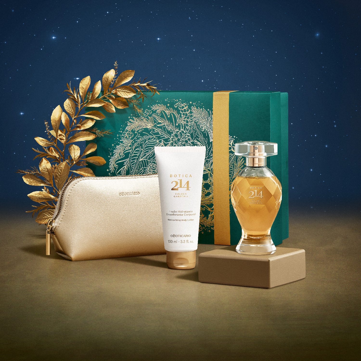 Kit Presente Natal Botica 214 Gold Gardênia (3 itens)