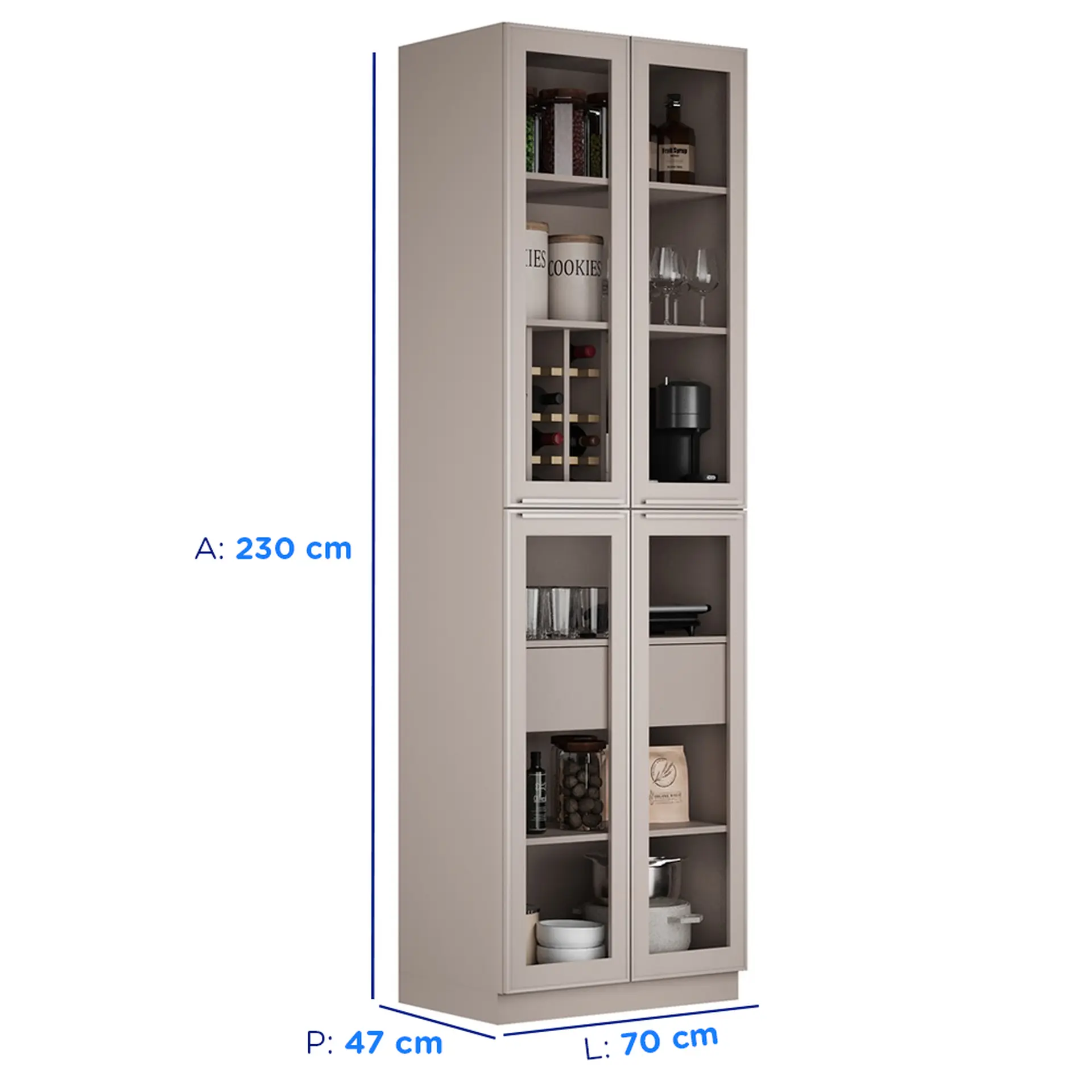 Cristaleira 4 Portas com Vidro 6 Prateleiras Itatiaia Essence - Fendi
