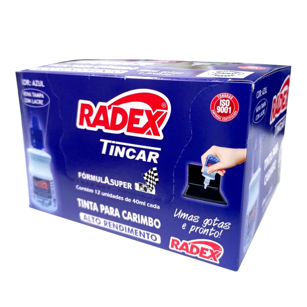 Tinta para Carimbo 40ml Caixa com 12 Unidades Azul - Radex - 185