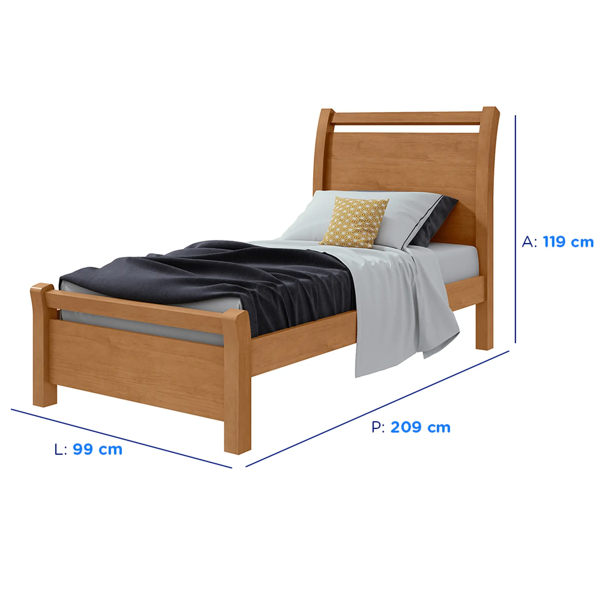 Cama de Solteiro MDP MDF Suporta até 90kg Lopas Reali - Amendoa Clean