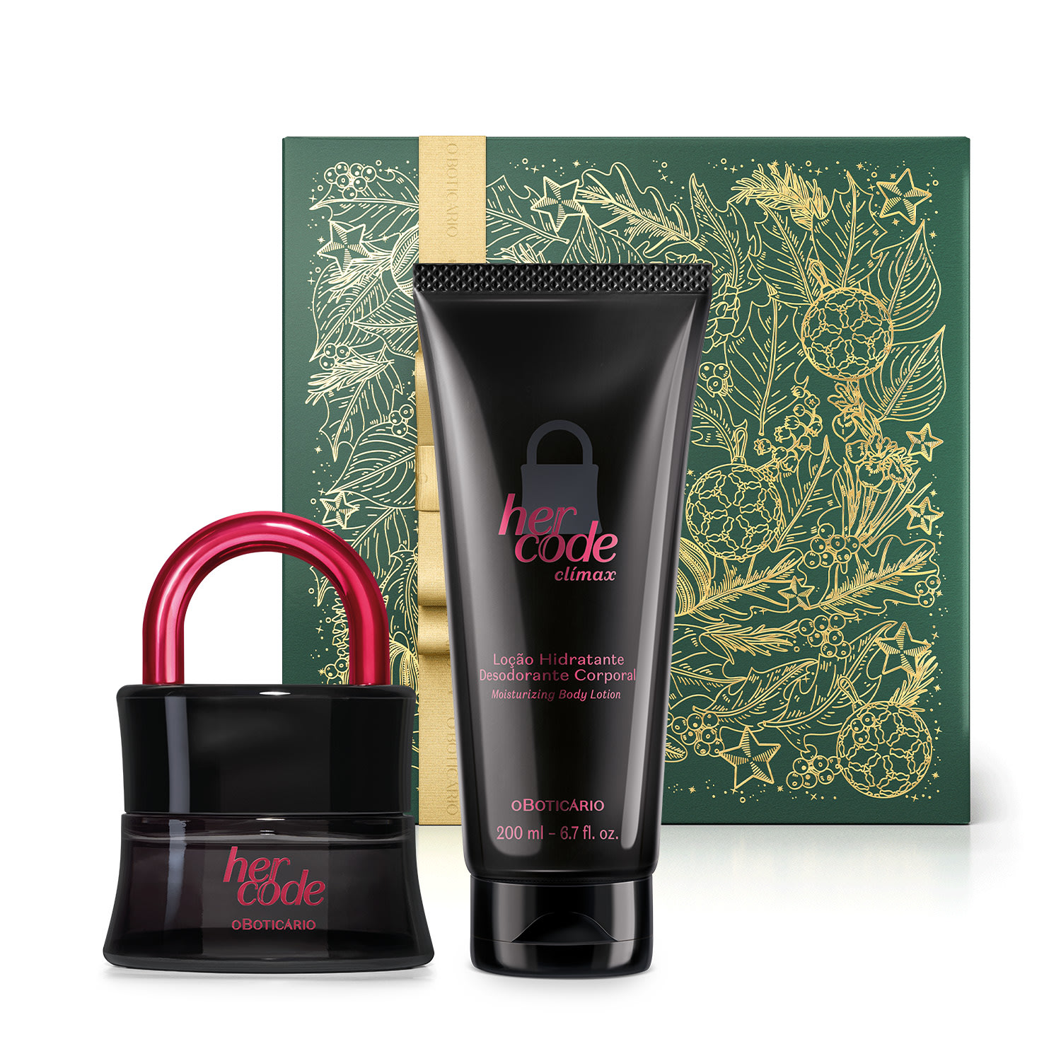 Combo Presente Her Code Clímax: Eau de Parfum 50ml + Loção Corporal 200ml + Caixa Presenteável