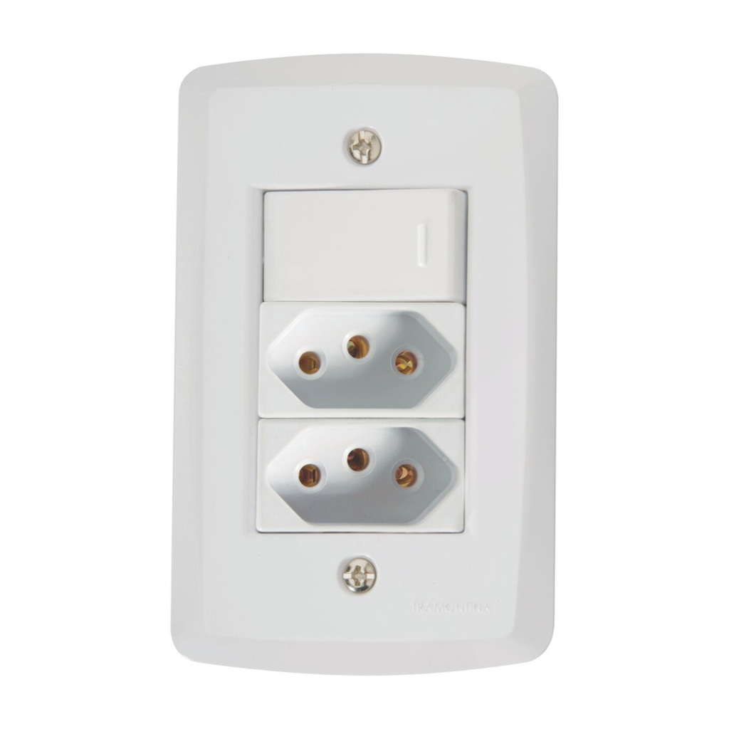Interruptor 1 Simples 10A Tramontina Lux2 7145/087 com 2 Tomada + Espelho 4x2 Branco