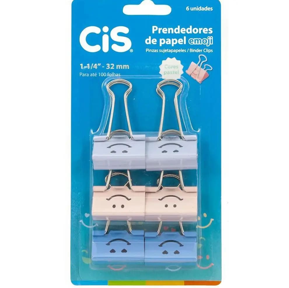 Prendedor de Papel CIS 32mm Bloco Emoji com 6 Unidades