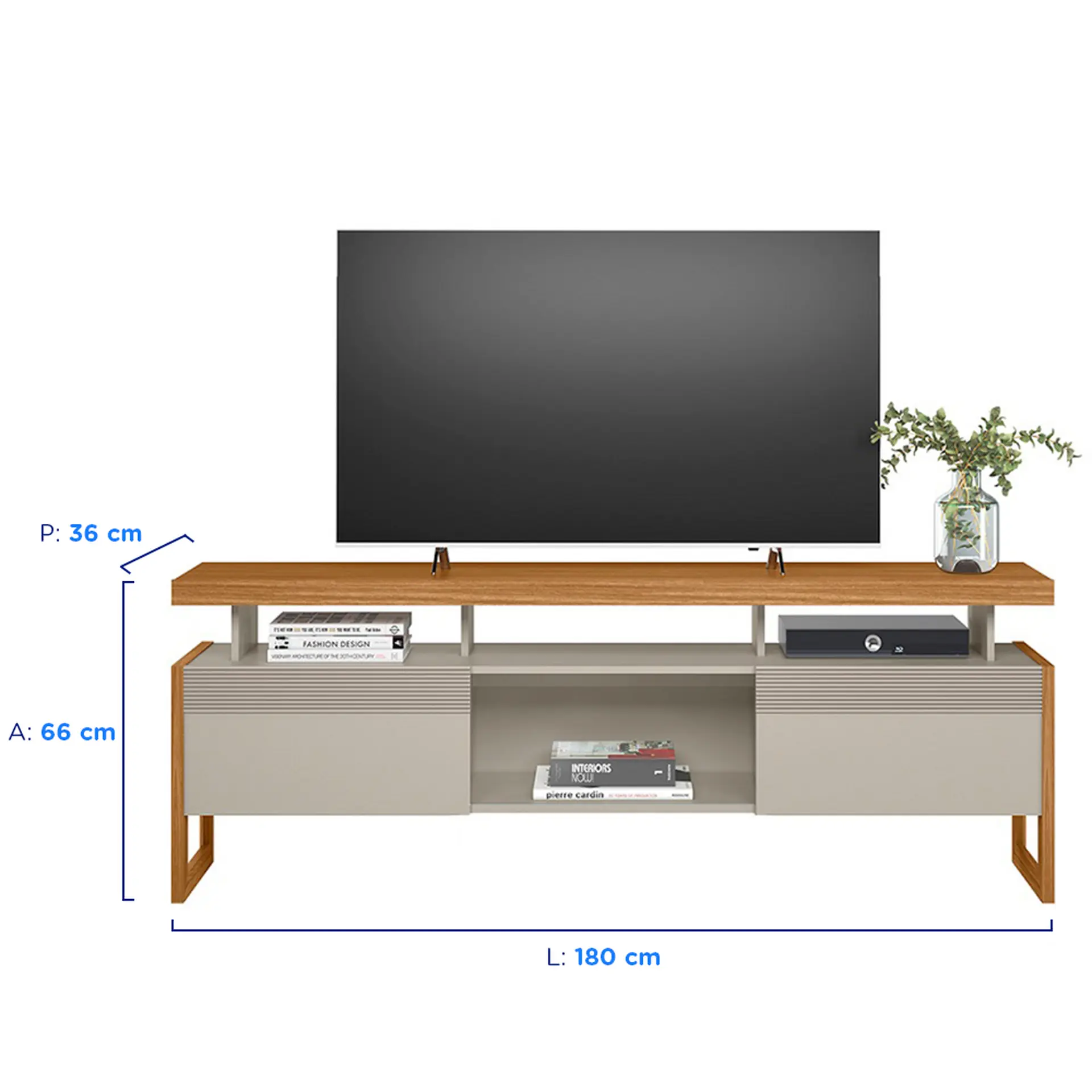 Rack para TV até 70" 2 Portas de Correr MDP e MDF Esmeralda Linea Brasil - Nature/Off White