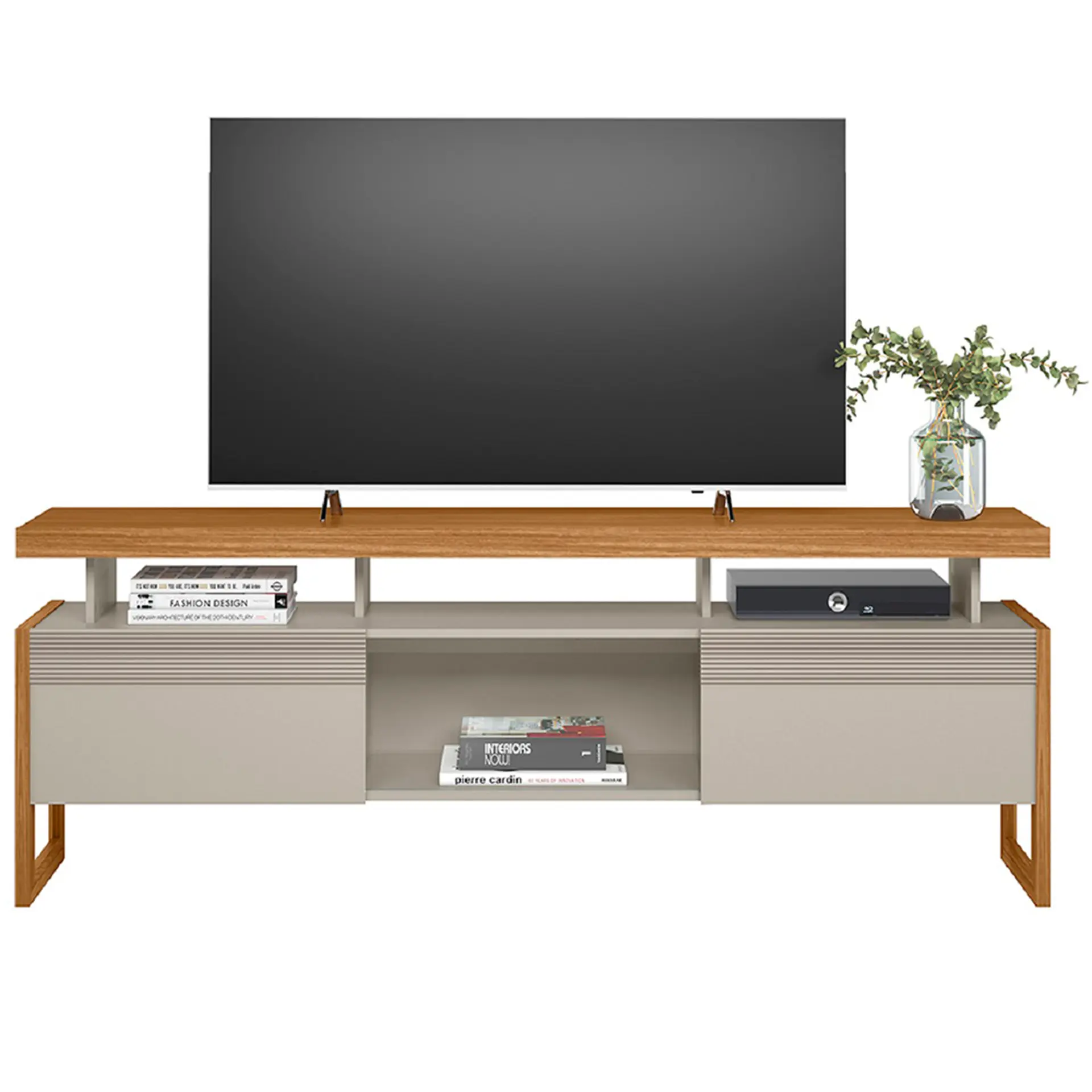 Rack para TV até 70" 2 Portas de Correr MDP e MDF Esmeralda Linea Brasil - Nature/Off White