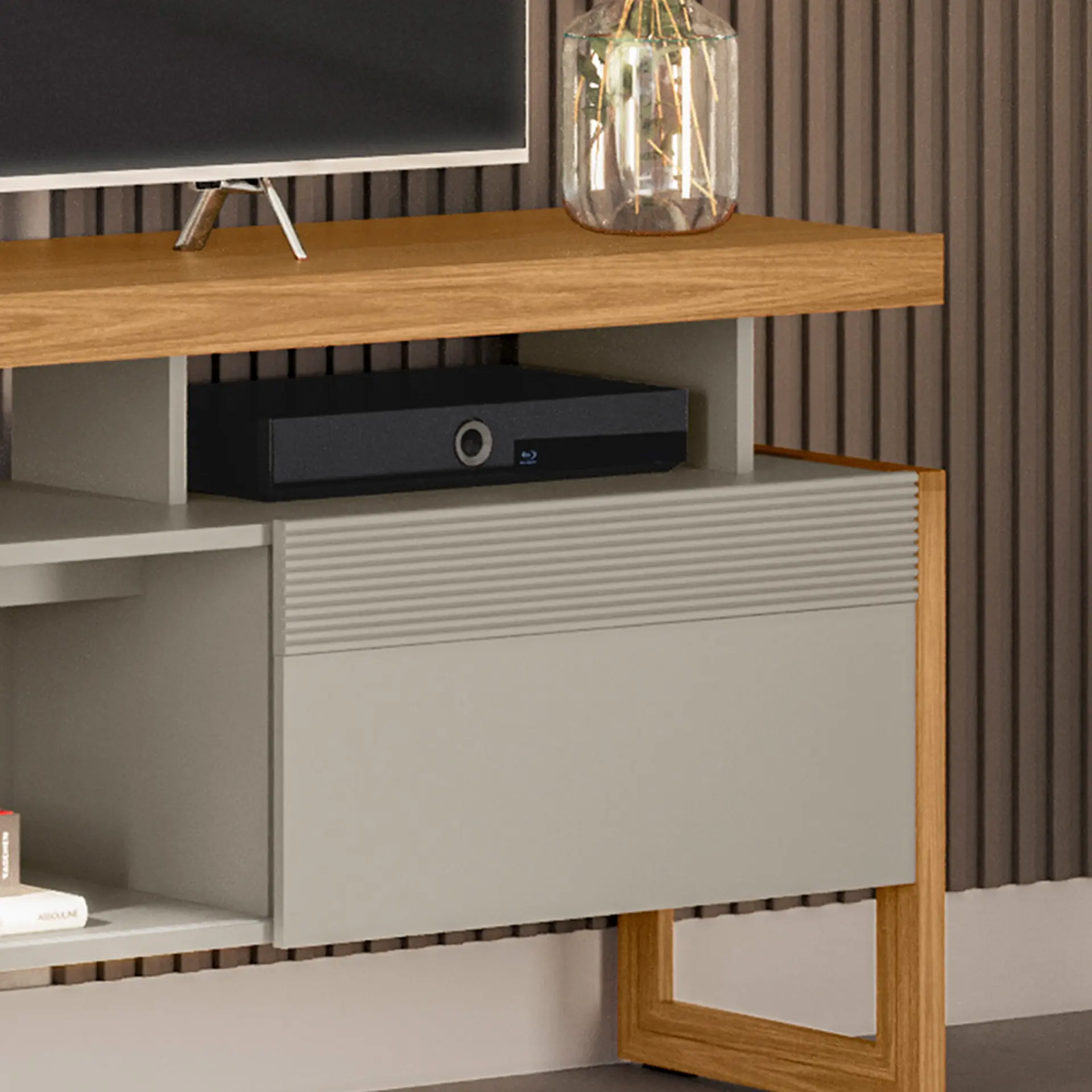 Rack para TV até 70" 2 Portas de Correr MDP e MDF Esmeralda Linea Brasil - Nature/Off White