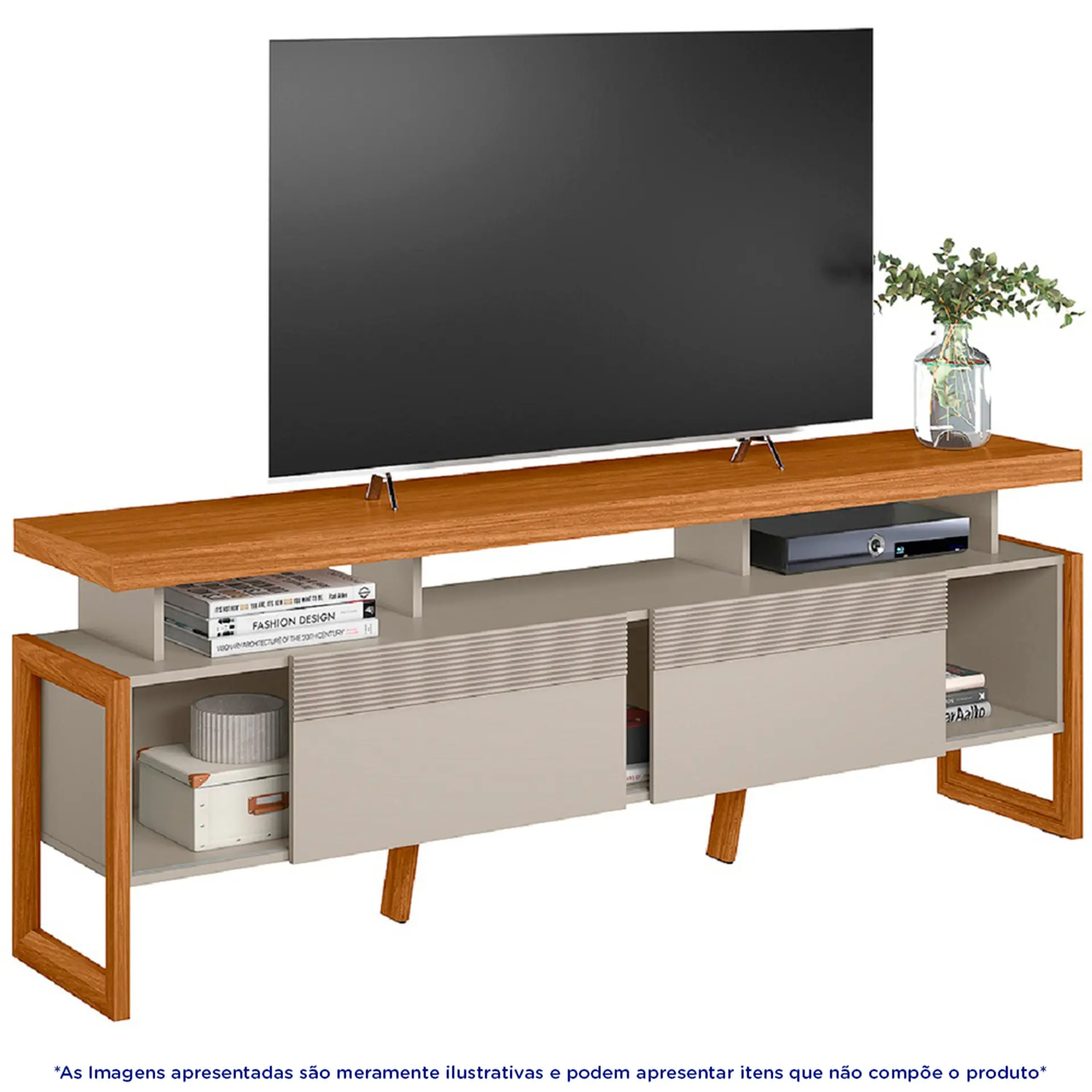 Rack para TV até 70" 2 Portas de Correr MDP e MDF Esmeralda Linea Brasil - Nature/Off White