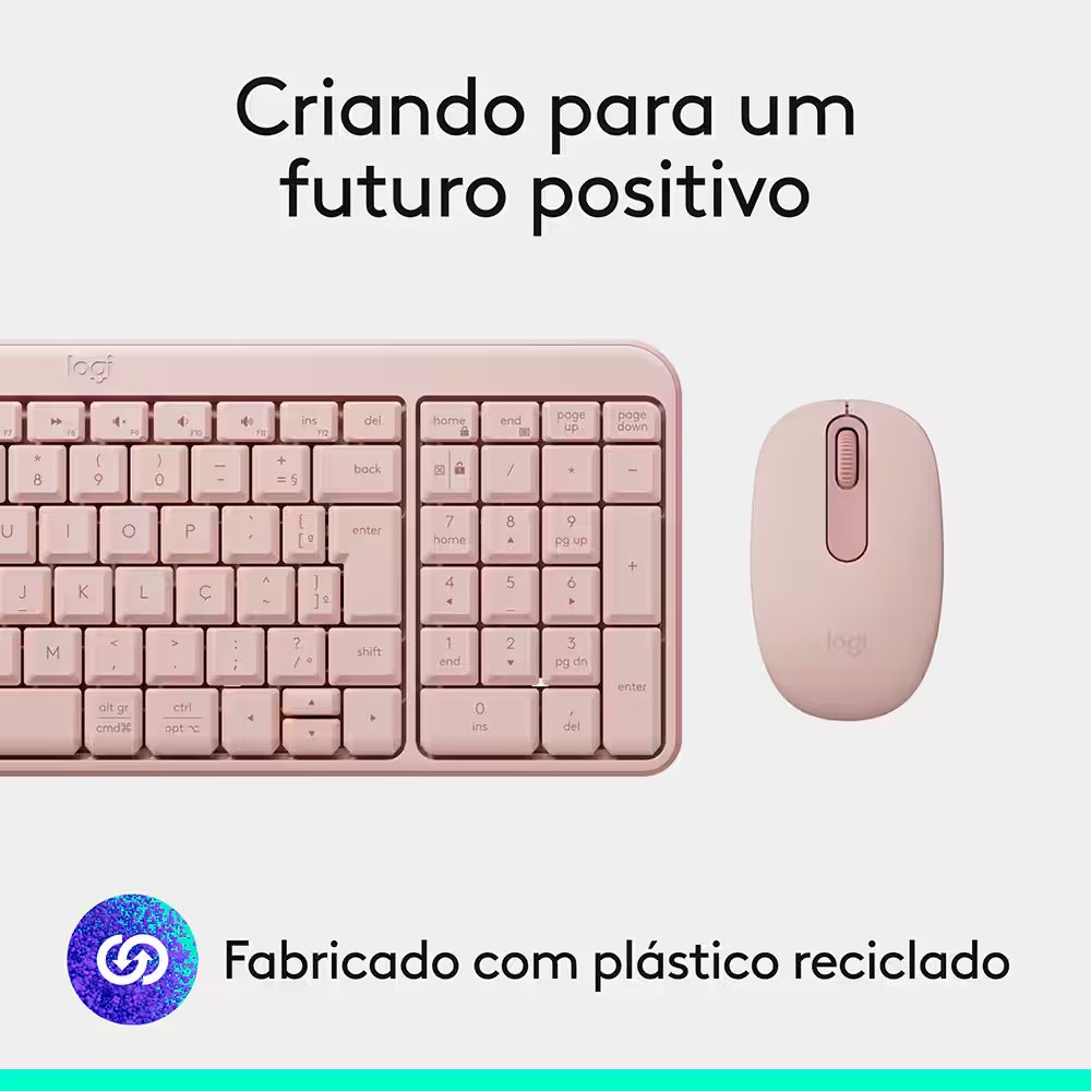 Kit Teclado + Mouse sem Fio Logitech MK250 Rosa 920013518