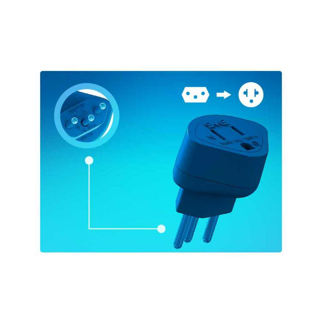 Adaptador Tomada SMS 2 Pinos Fêmea Chato + Terra - 3 Pinos Macho Redondo 10A Preto - 64120