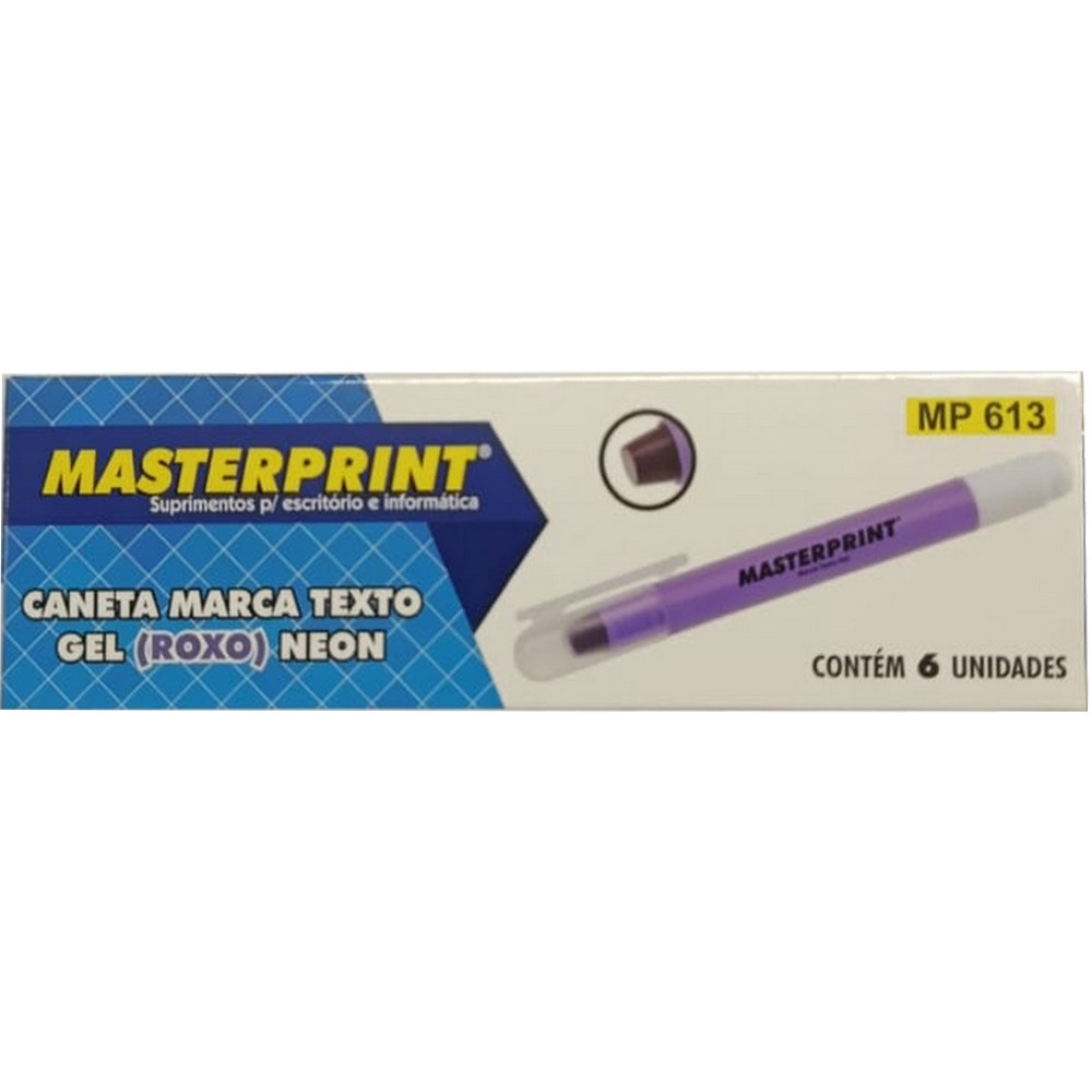 Caneta Marca Texto Gel Roxo Caixa 6 Unidades Masterprint MP613