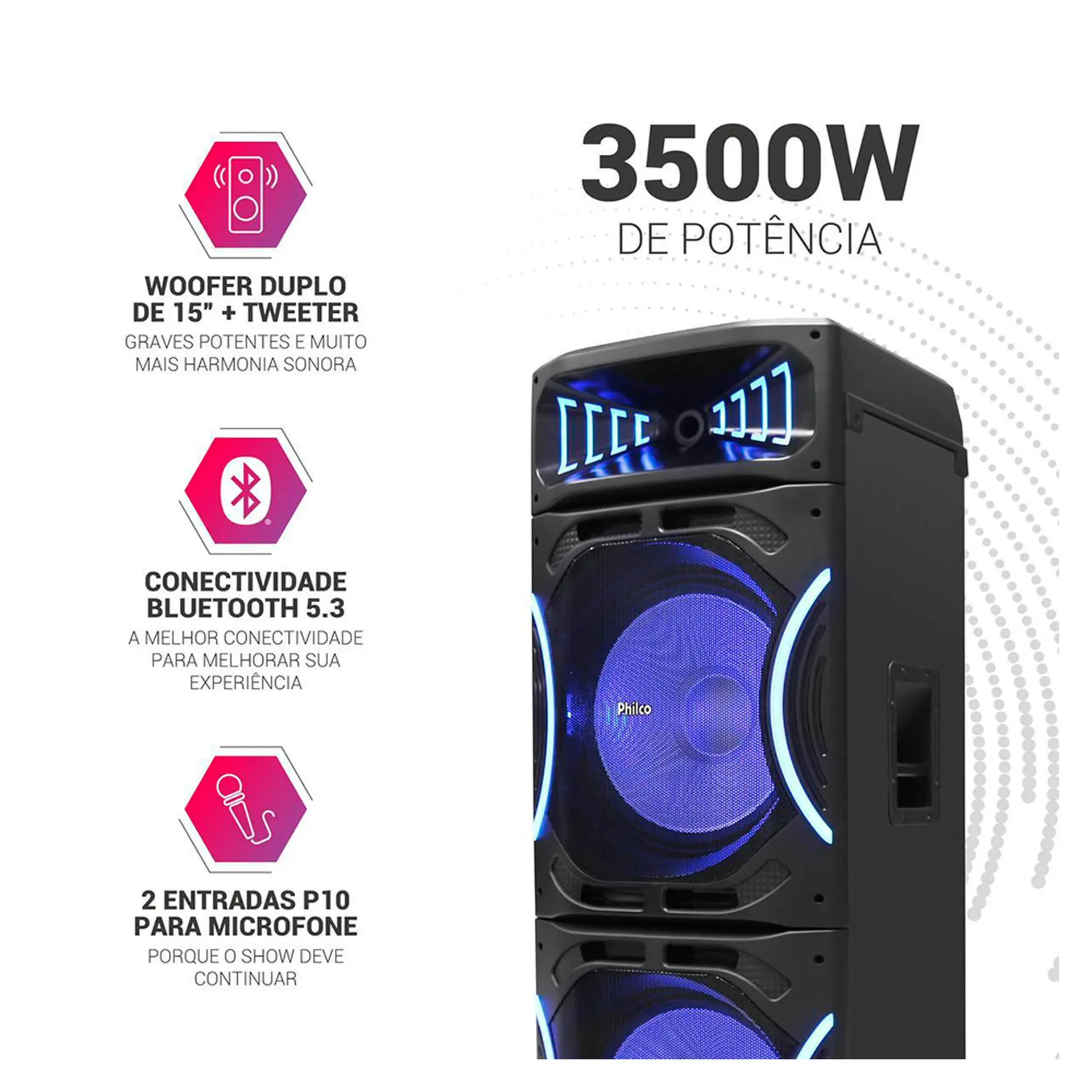 Caixa de Som Amplificada Philco Extreme 3500W Bluetooth PCX35000