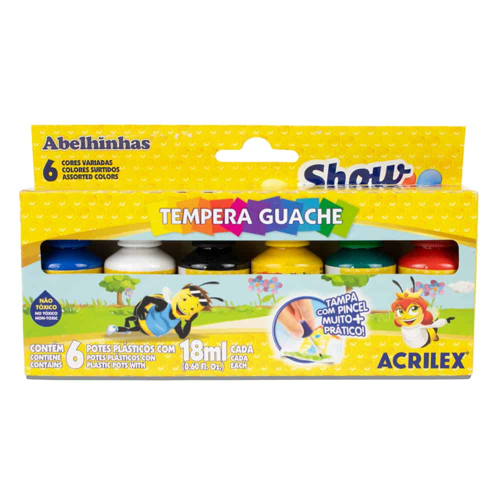Tinta Guache Acrilex Tempera Guache Show Color com 6 Cores 18ml e Tampa com Pincel