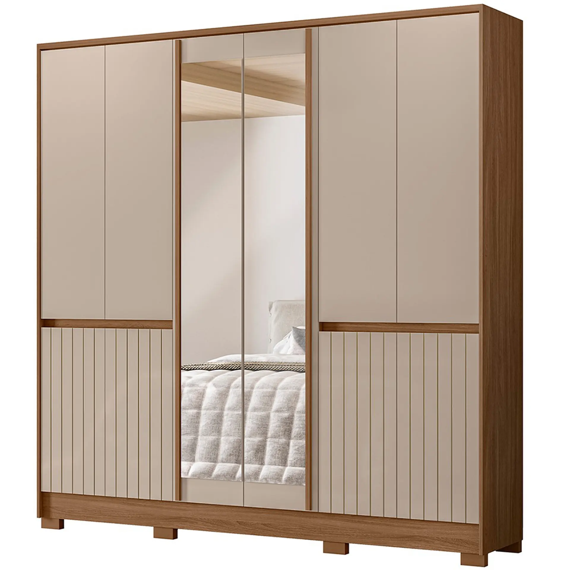 Guarda-Roupa Casal 10 Portas Bater Espelho 4 Gavetas Alasca Moval - Carvalho/Fendi