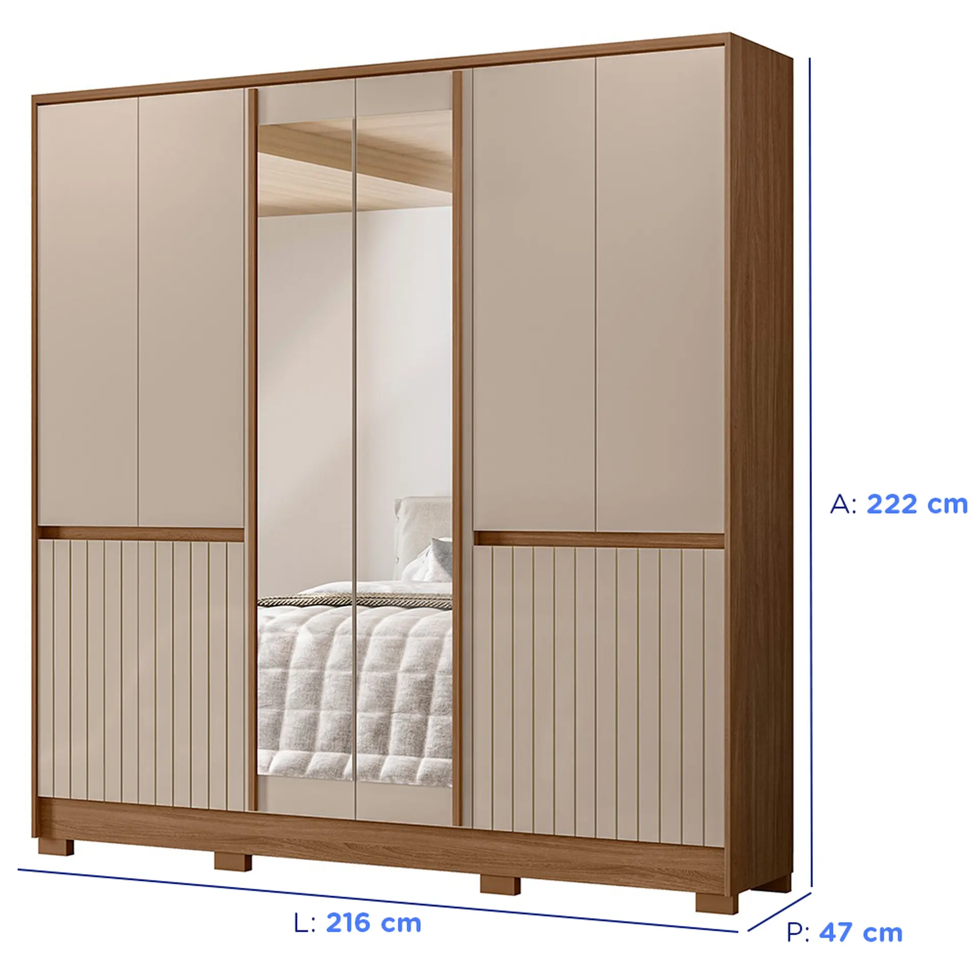 Guarda-Roupa Casal 10 Portas Bater Espelho 4 Gavetas Alasca Moval - Carvalho/Fendi