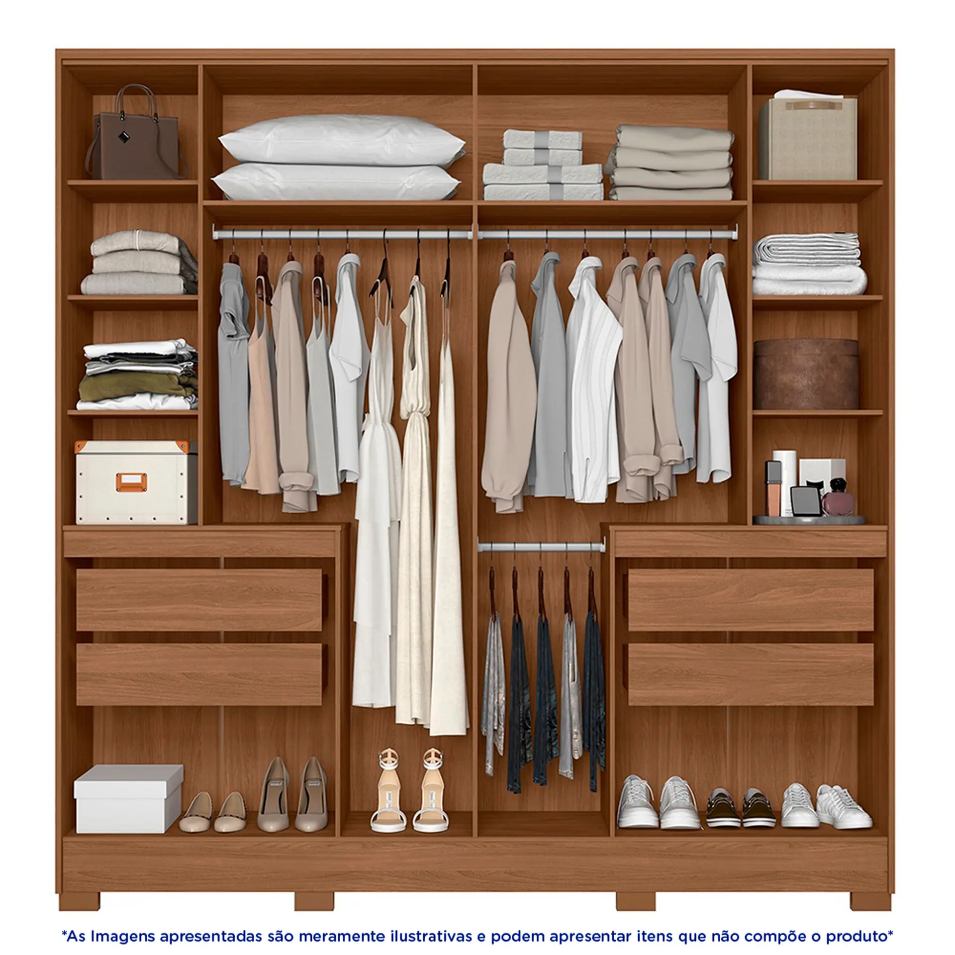 Guarda-Roupa Casal 10 Portas Bater Espelho 4 Gavetas Alasca Moval - Carvalho/Fendi