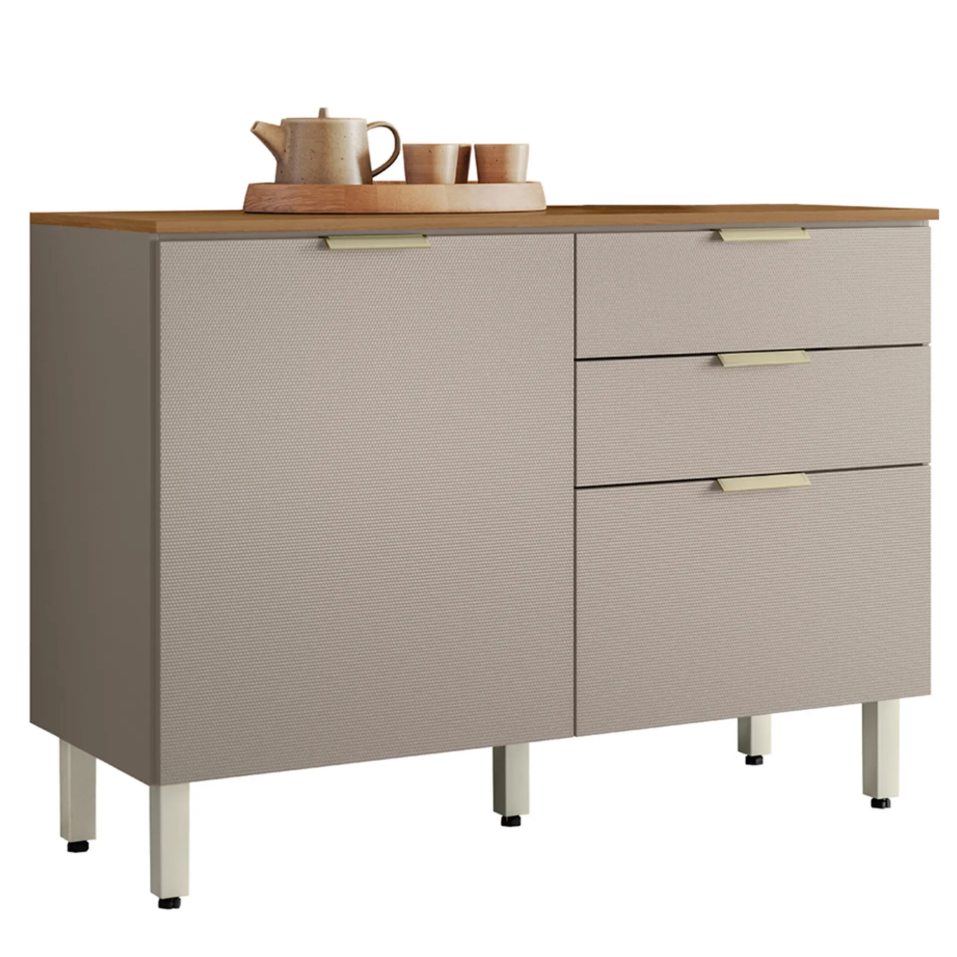 Balcão com Tampo 2 Portas 2 Gavetas 120cm MDP Alba Demóbile - Amendola/Nude Prime TX