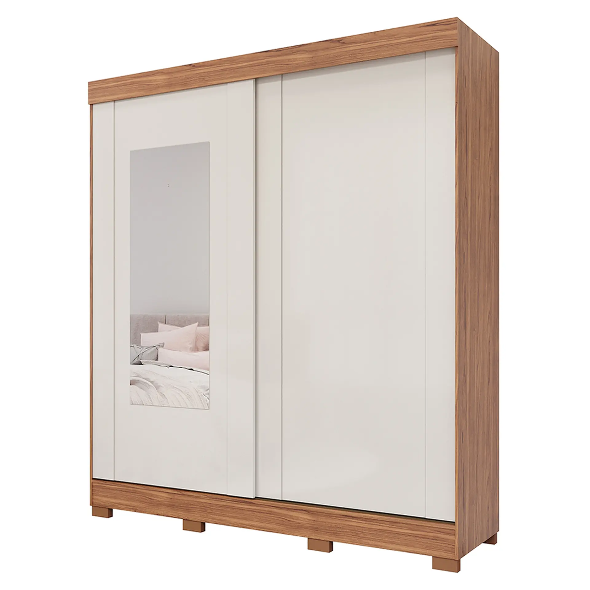 Guarda-Roupa Casal 2 Portas Correr 3 Gavetas Ilhéus Panan Roupeiro - Cinamomo/ Off white