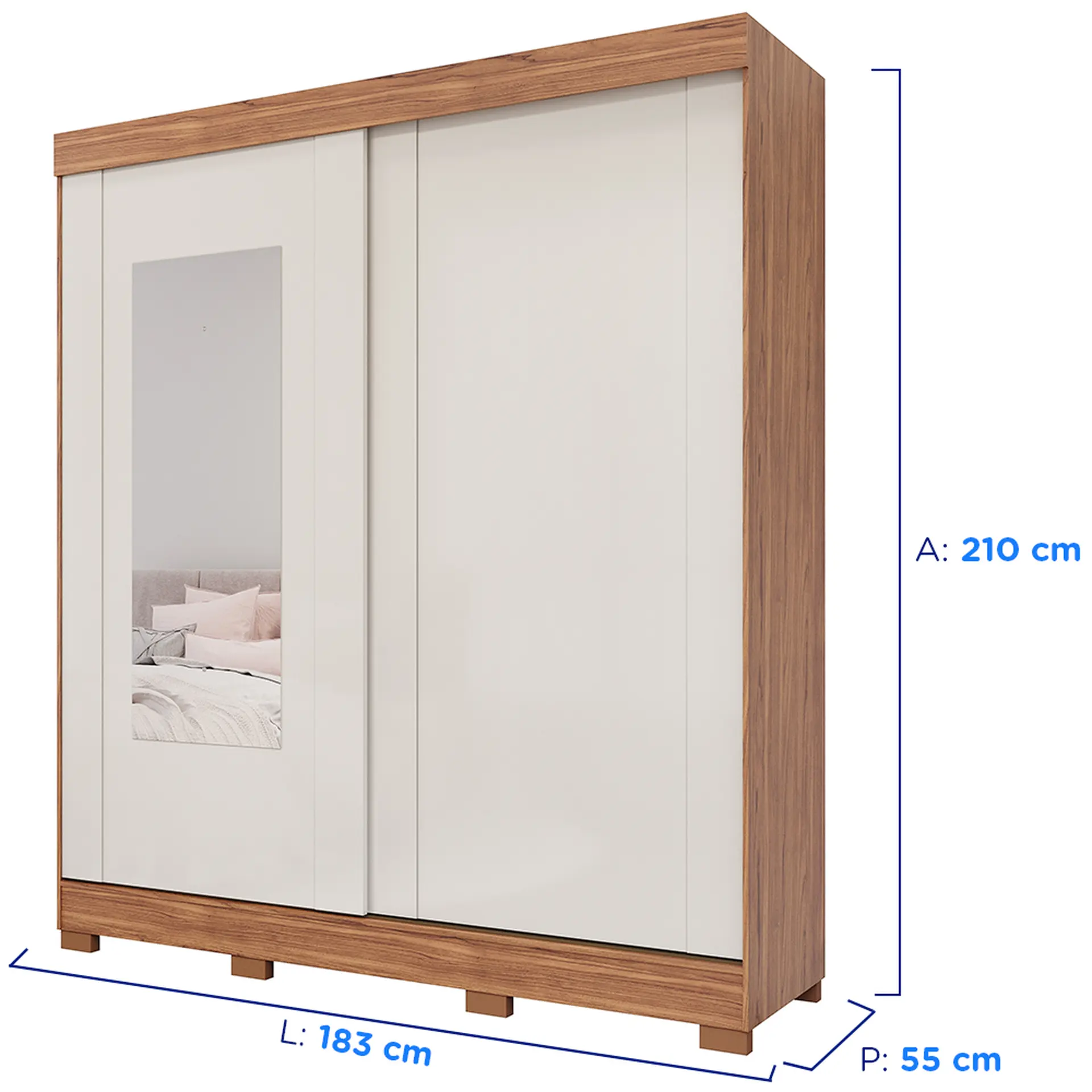 Guarda-Roupa Casal 2 Portas Correr 3 Gavetas Ilhéus Panan Roupeiro - Cinamomo/ Off white