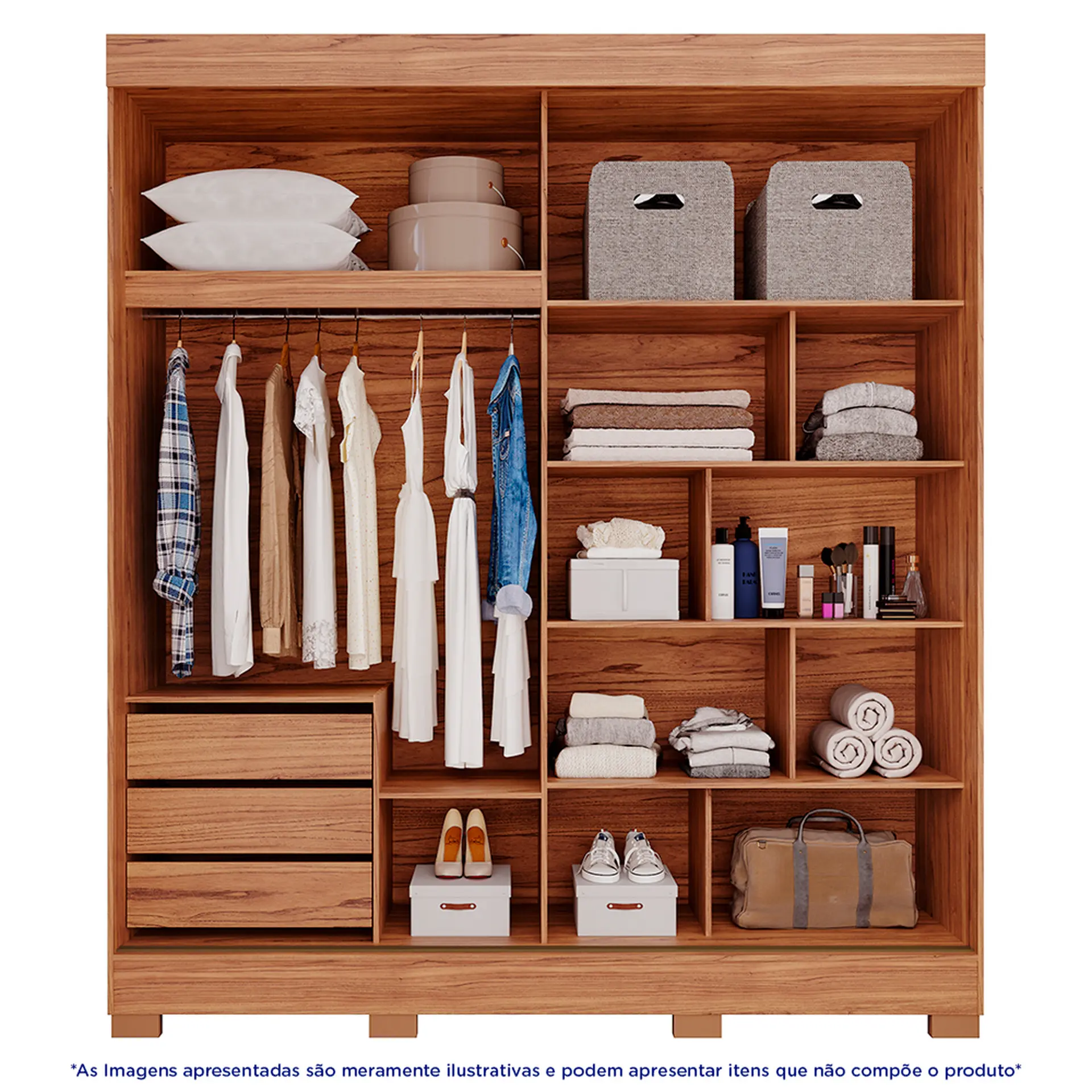 Guarda-Roupa Casal 2 Portas Correr 3 Gavetas Ilhéus Panan Roupeiro - Cinamomo/ Off white
