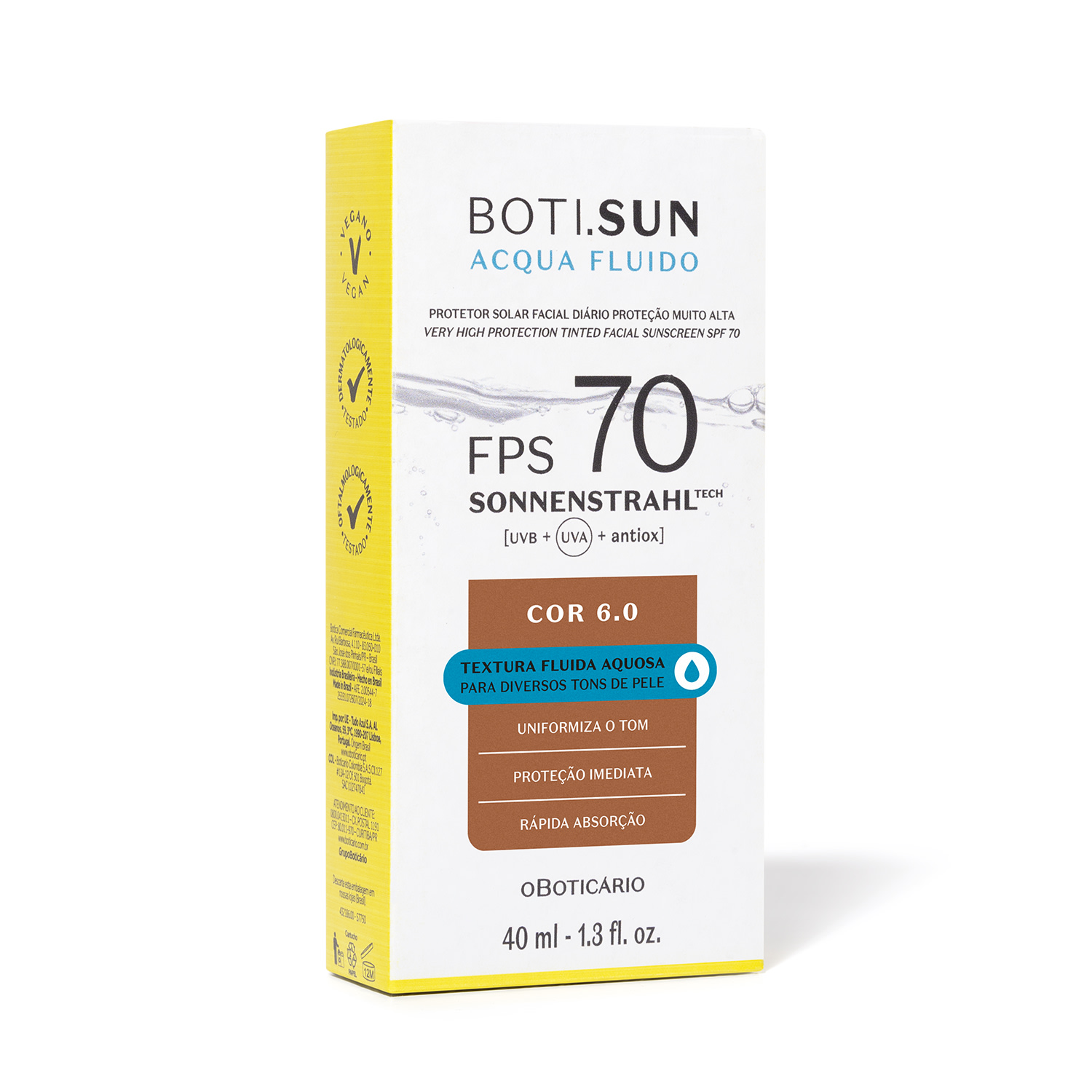 Protetor Solar Facial Com Cor FPS70 Boti.Sun 6.0 40ml
