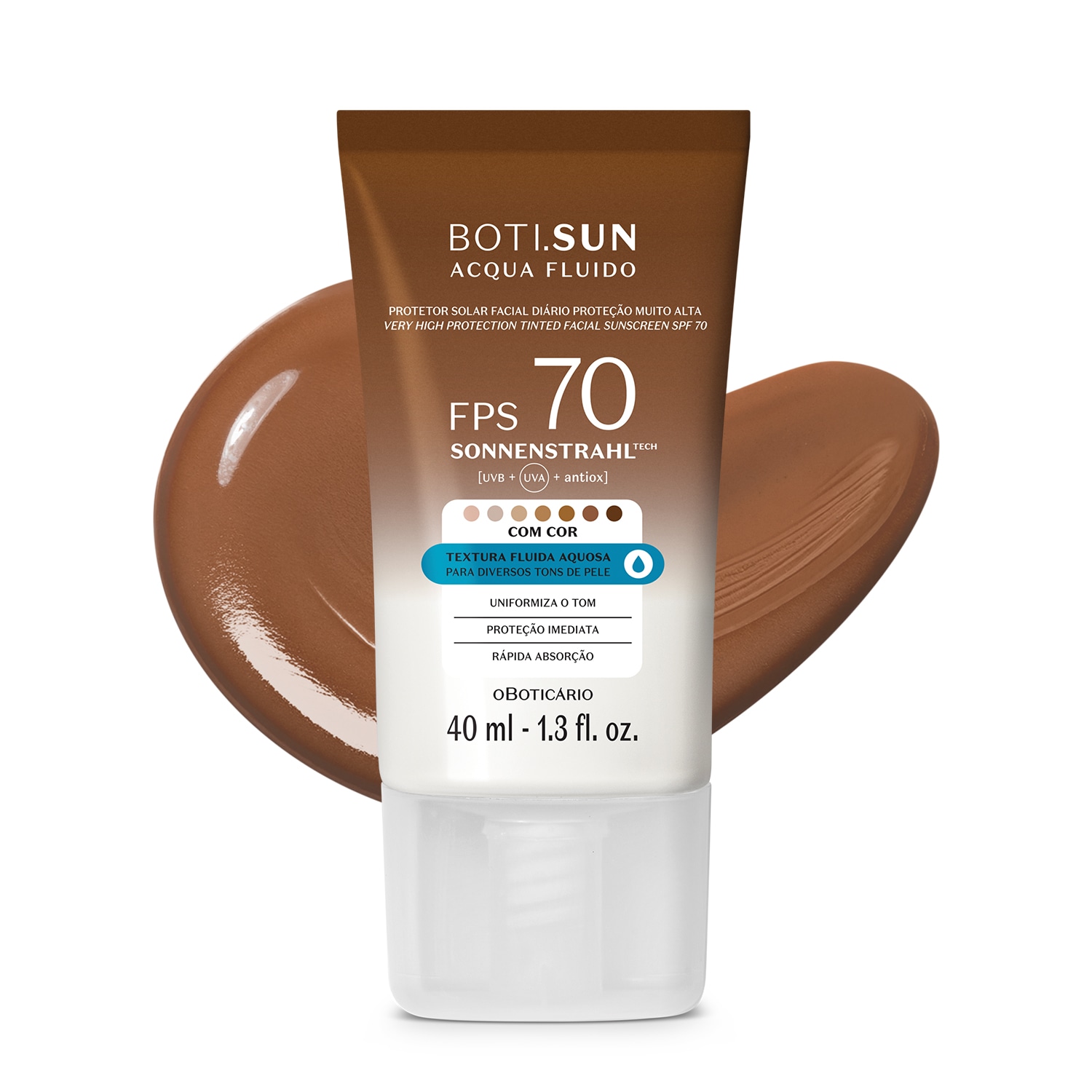 Protetor Solar Facial Com Cor FPS70 Boti.Sun 6.0 40ml