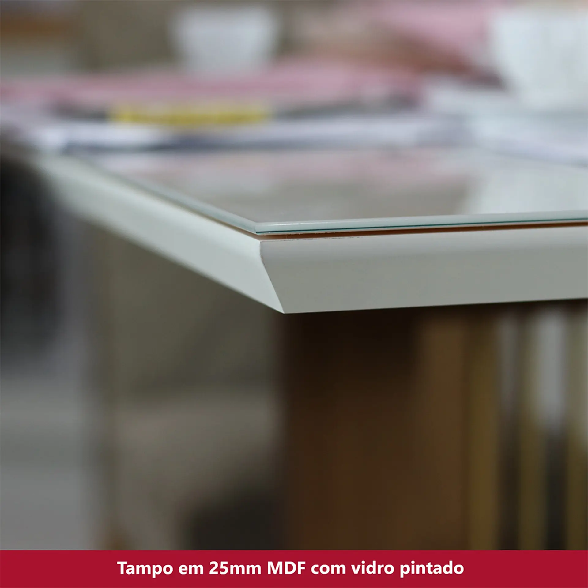Conjunto de Mesa 4 Cadeiras Tampo MDF com Assento Estofado Natalí Henn - Nature/Off white/Creme