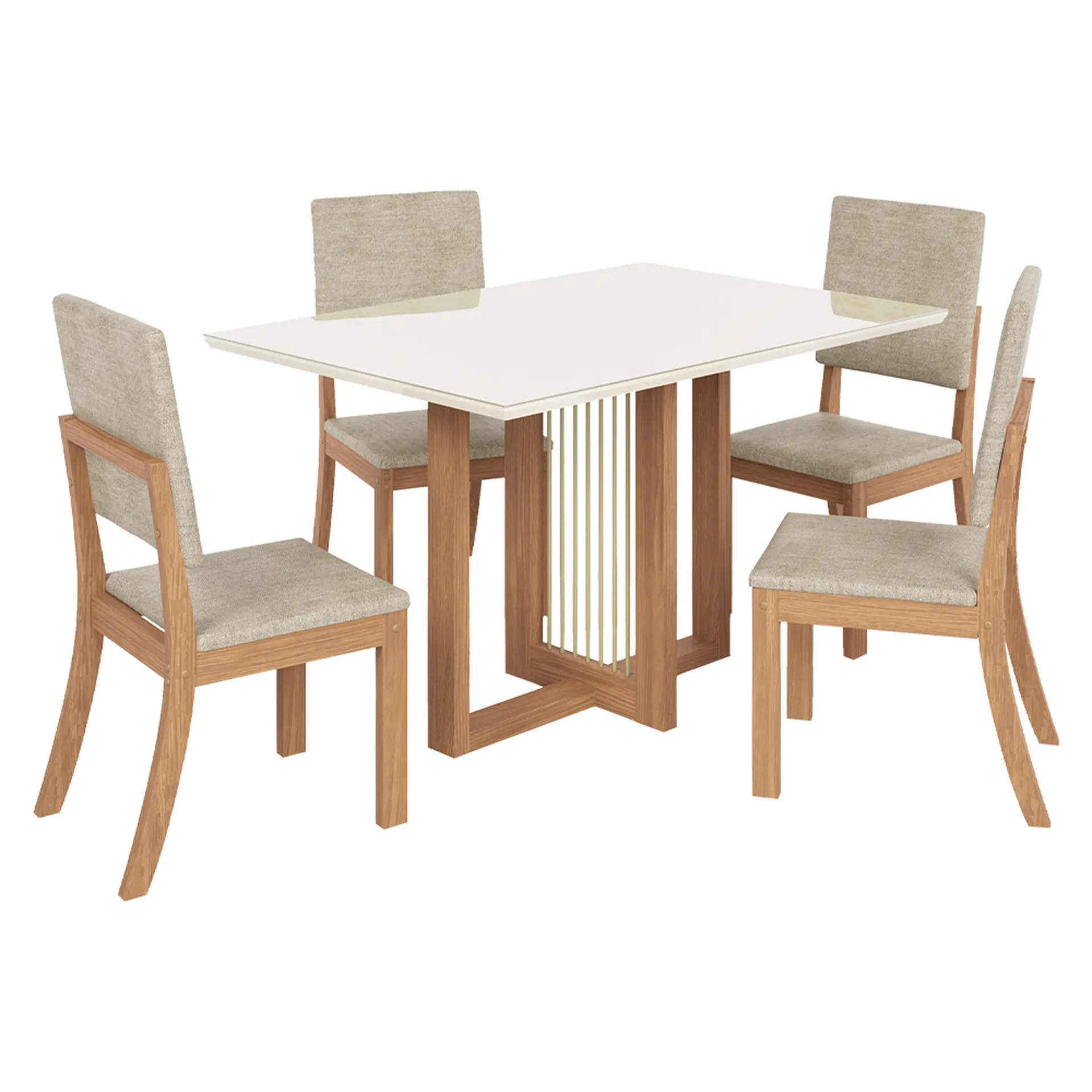 Conjunto de Mesa 4 Cadeiras Tampo MDF com Assento Estofado Natalí Henn - Nature/Off white/Creme