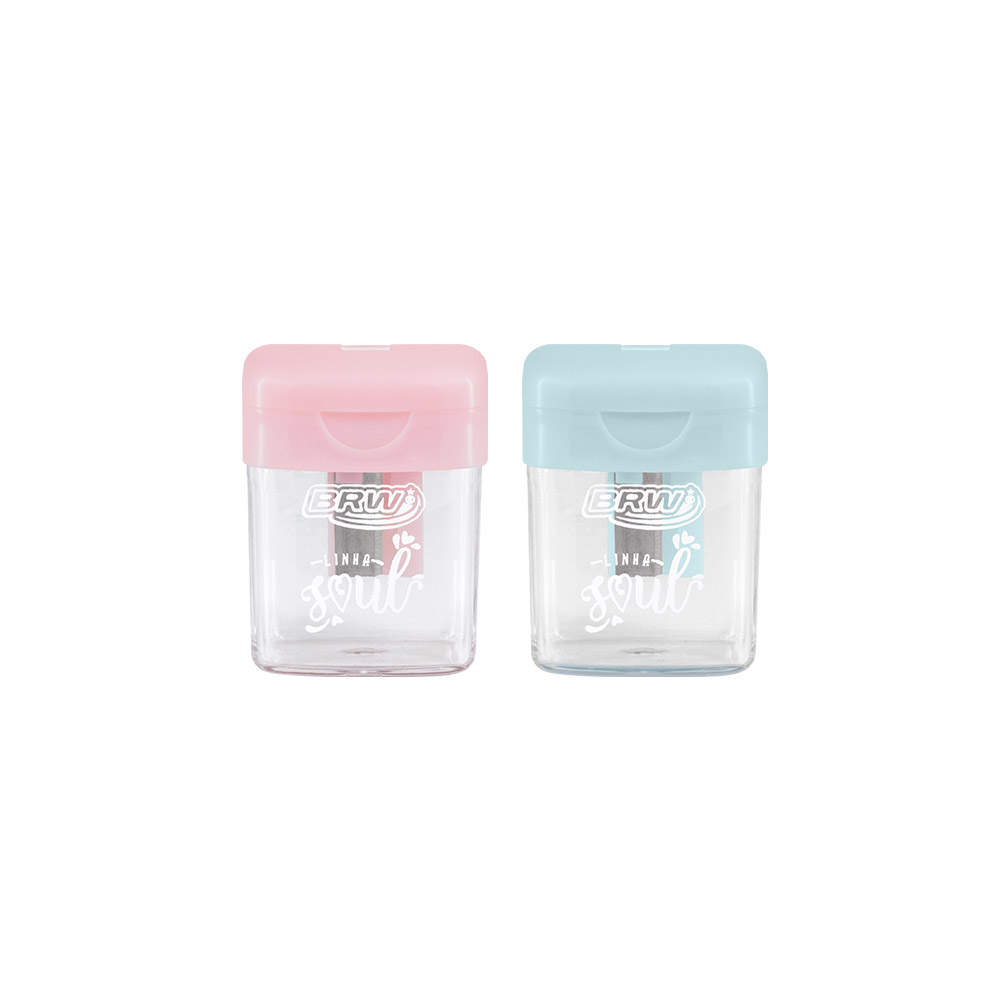 Apontador BRW Plástico Quadrado com Depósito Pastel Sortido