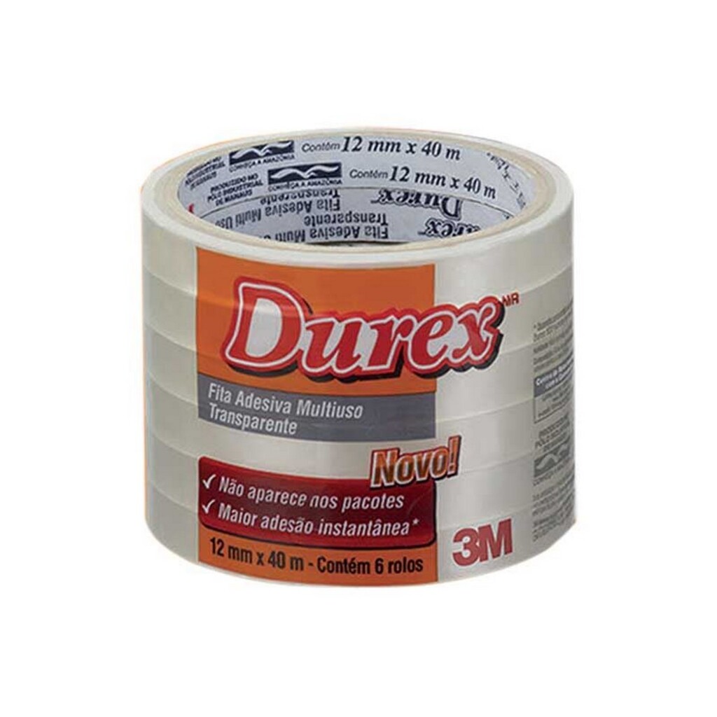 Fita Adesiva Transparente 12mm x 40 Metros Durex Pacote com 06 Unidades - 3M- HB004159370