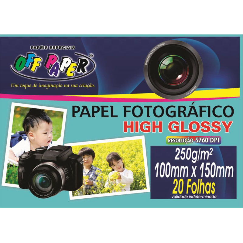 Papel Fotográfico Glossy 10cm x 15cm 250g 20 Folhas Off Paper 10066