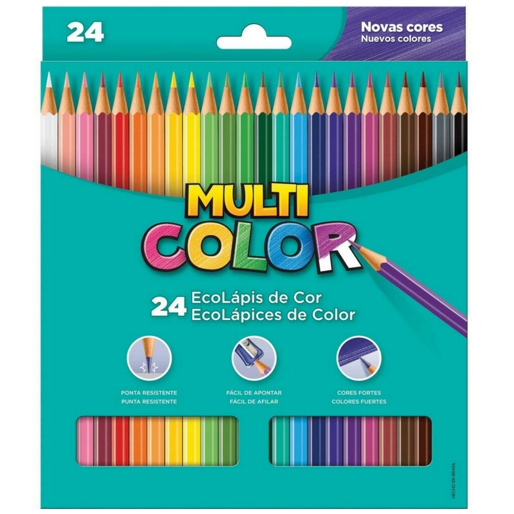 Lápis de Cor 24 Cores Sextavado  - Multicolor - 11.2400N