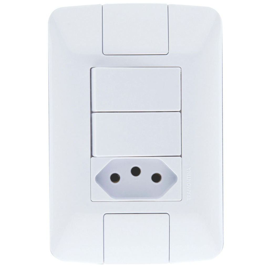 Interruptor 2 Simples 6A Tramontina Aria 57241/071 com 1 Tomada 20A + Espelho 4x2 Branco