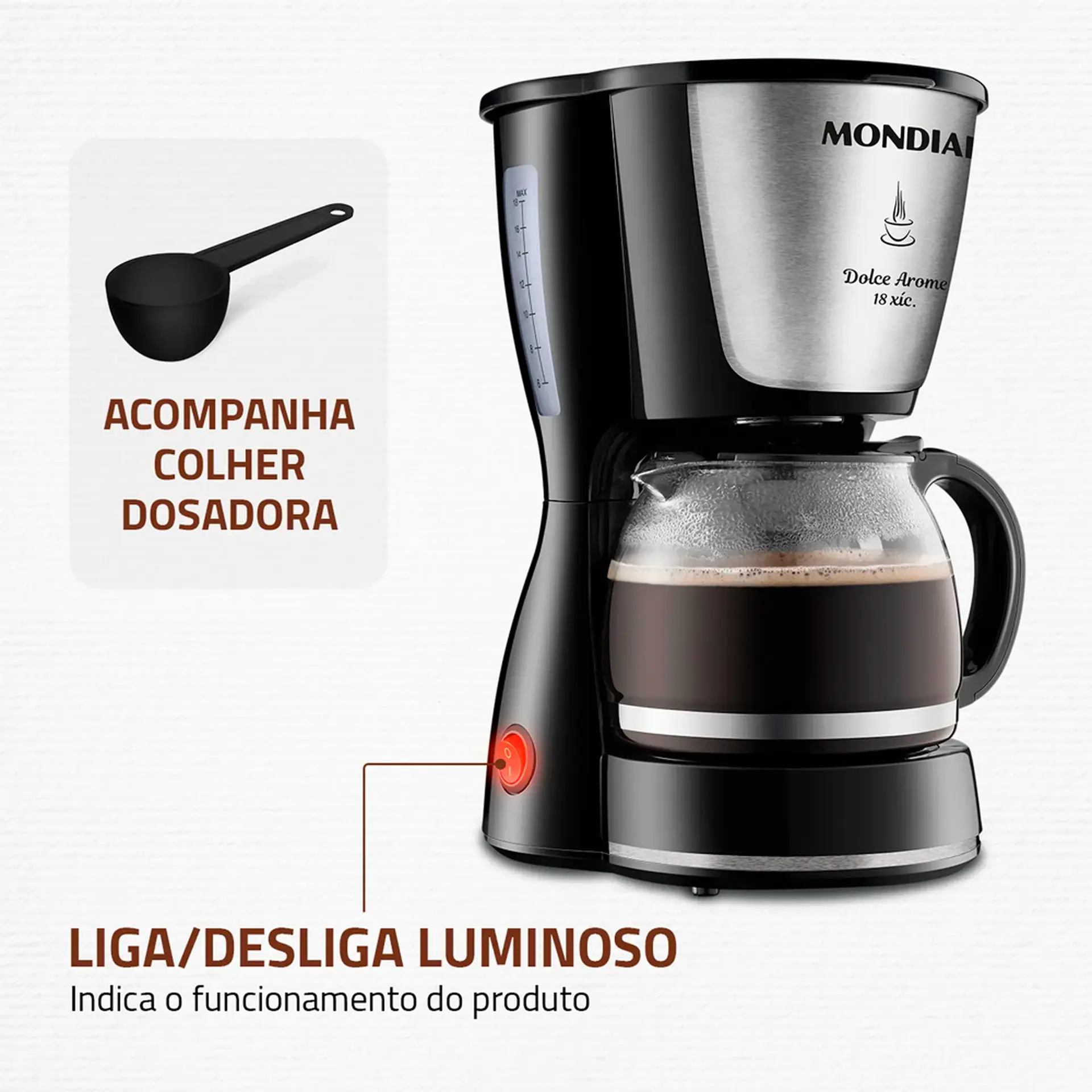 Cafeteira Mondial Dolce Aroma 18 Xícaras Filtro Permanente - 110 Volts