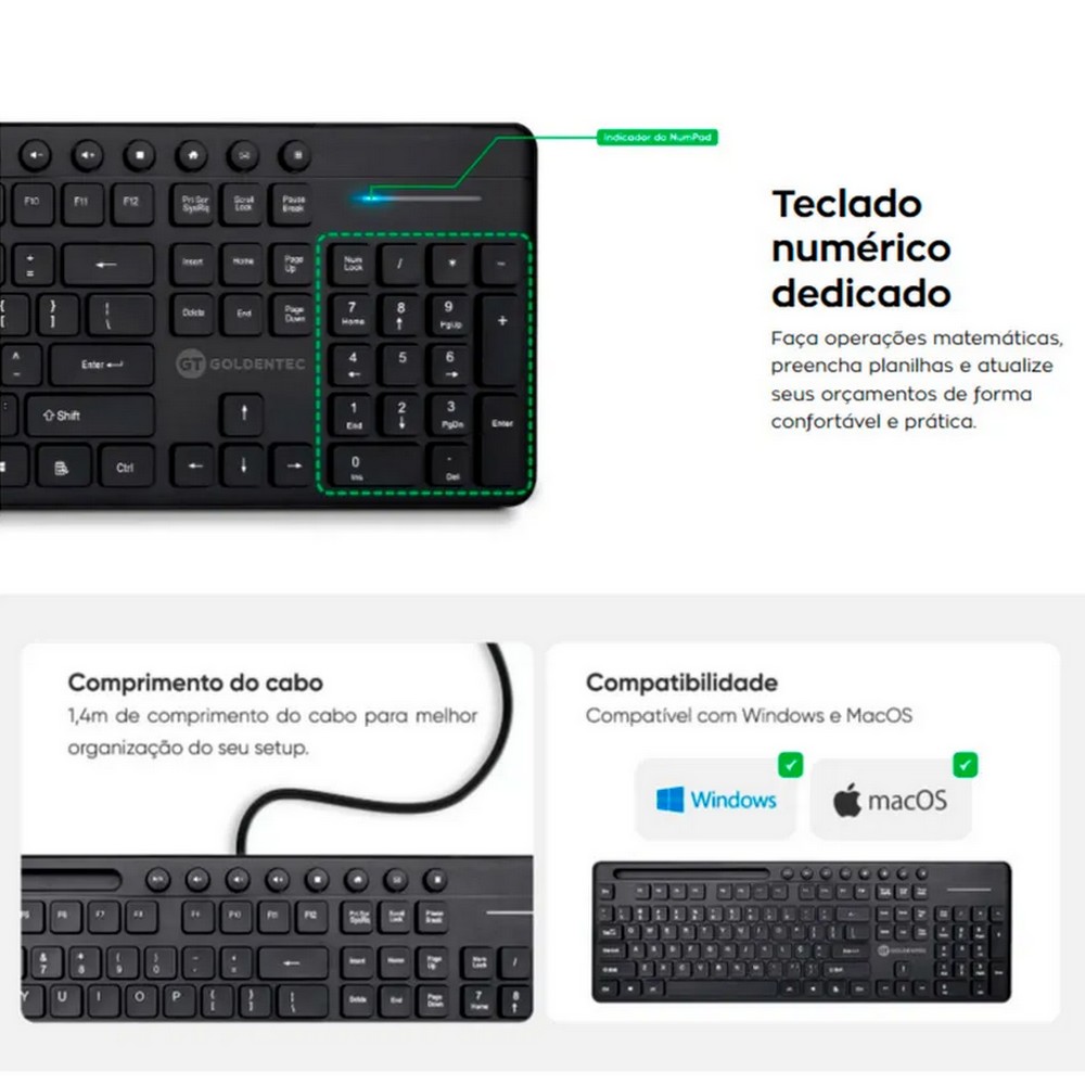 Teclado USB GT Business Goldentec Preto ABNT2 61144