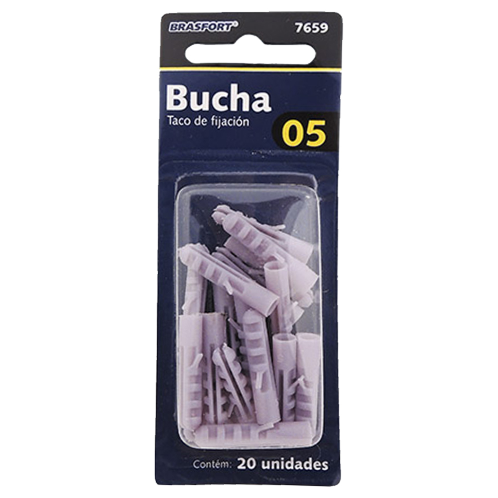 Bucha Plástica 5mm sem Anel para Parafuso Brasfort - 7659 - Blister com 20 Buchas