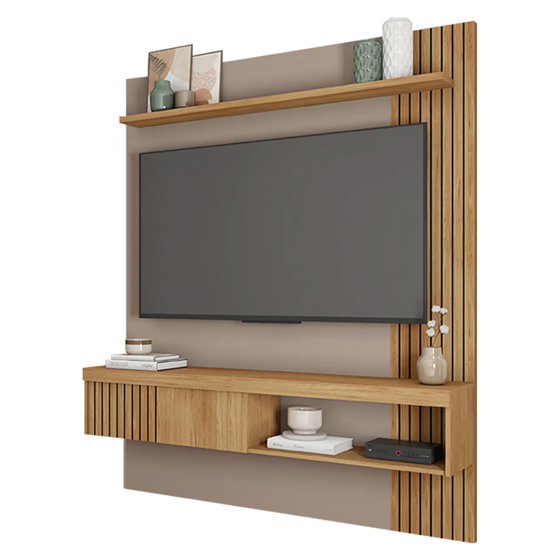 Painel para TV até 55" com Porta Deslizante Jade Caemmun - Buriti/Fendi
