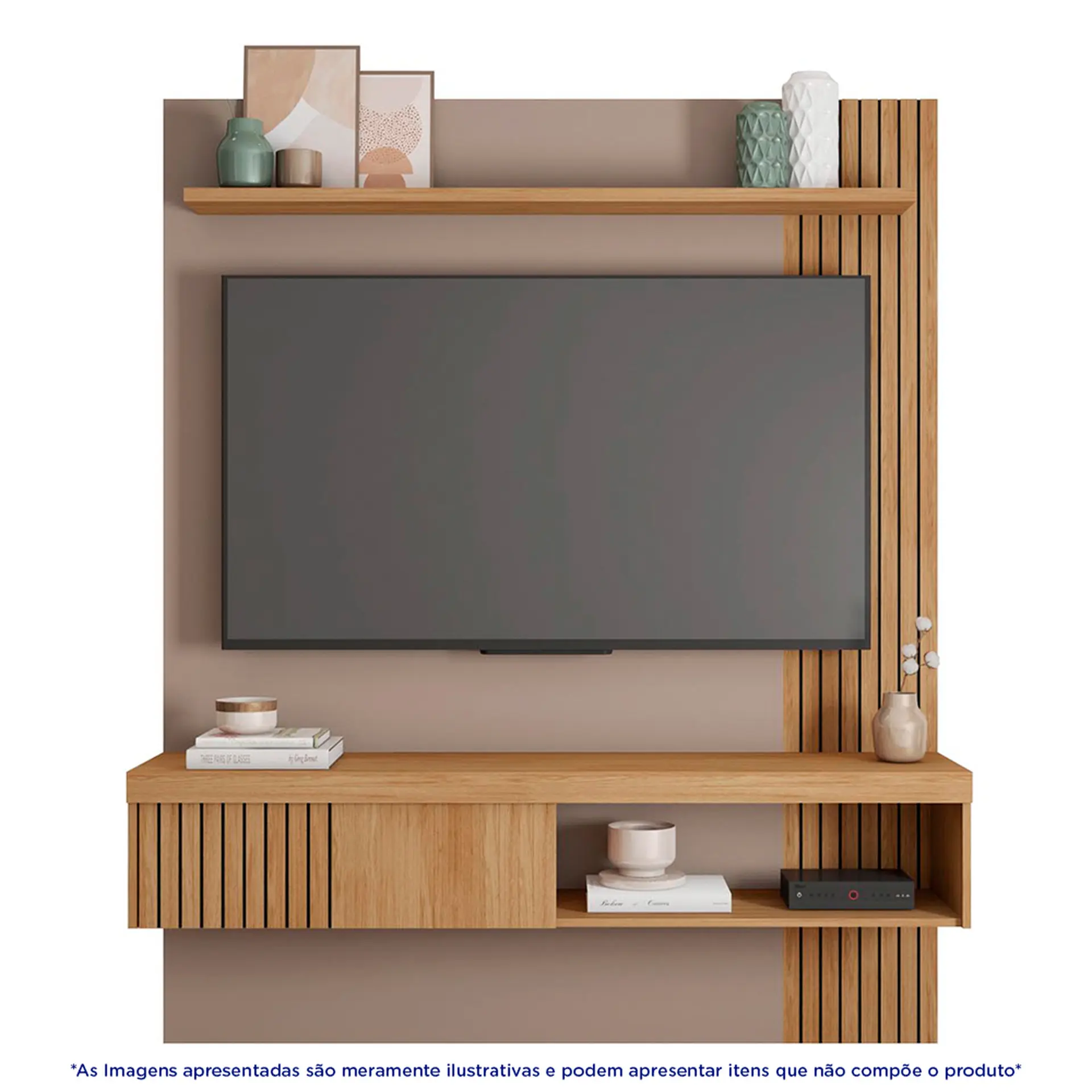 Painel para TV até 55" com Porta Deslizante Jade Caemmun - Buriti/Fendi